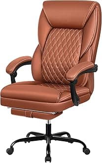 BestEra Office Chair, Big and Tall Executive Office Chair with Foot Rest Ergonomic Home Office Desk Chairs Reclining High Back Leather Chairs with Lumbar Support (Brown)