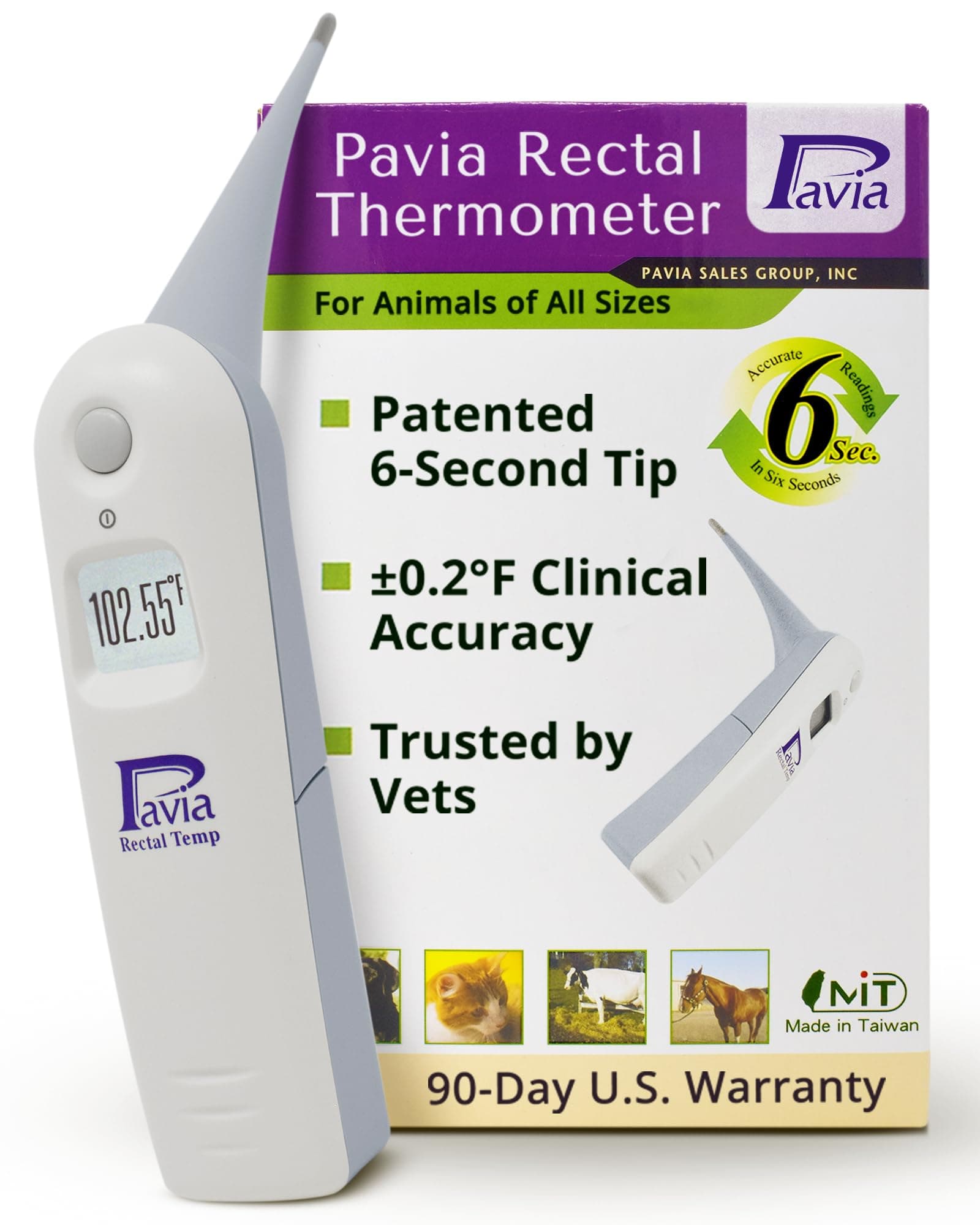 Pavia Rectal Temp Veterinary Thermometer | Accurate Temps in Only 6 Seconds | Cordless | Ideal for Dogs Cats Horses Pets | No Expensive Probe Covers | Trusted by Vets and Breeders