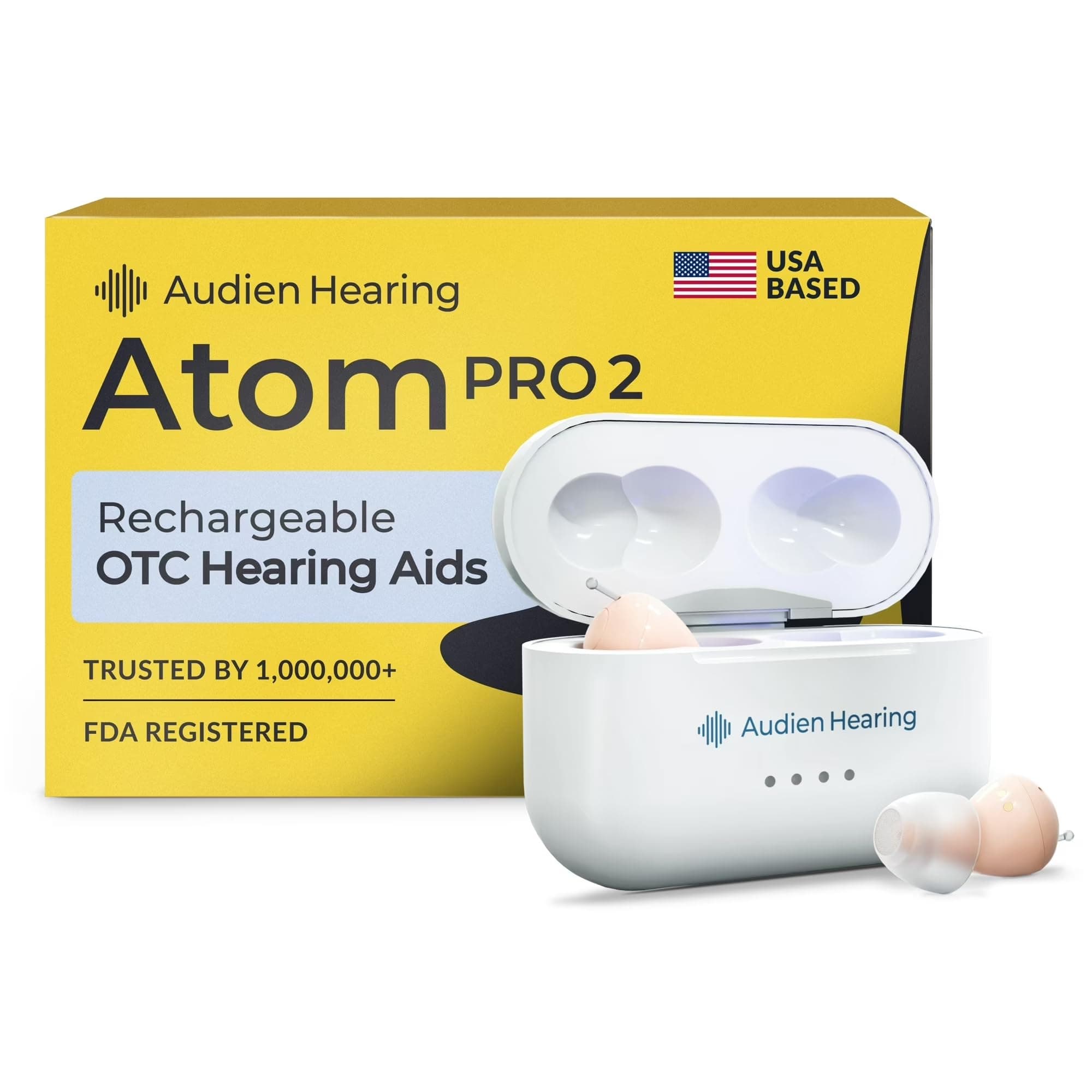 Audien ATOM PRO 2 Wireless Rechargeable OTC Hearing Aid, Premium Comfort Design and Nearly Invisible
