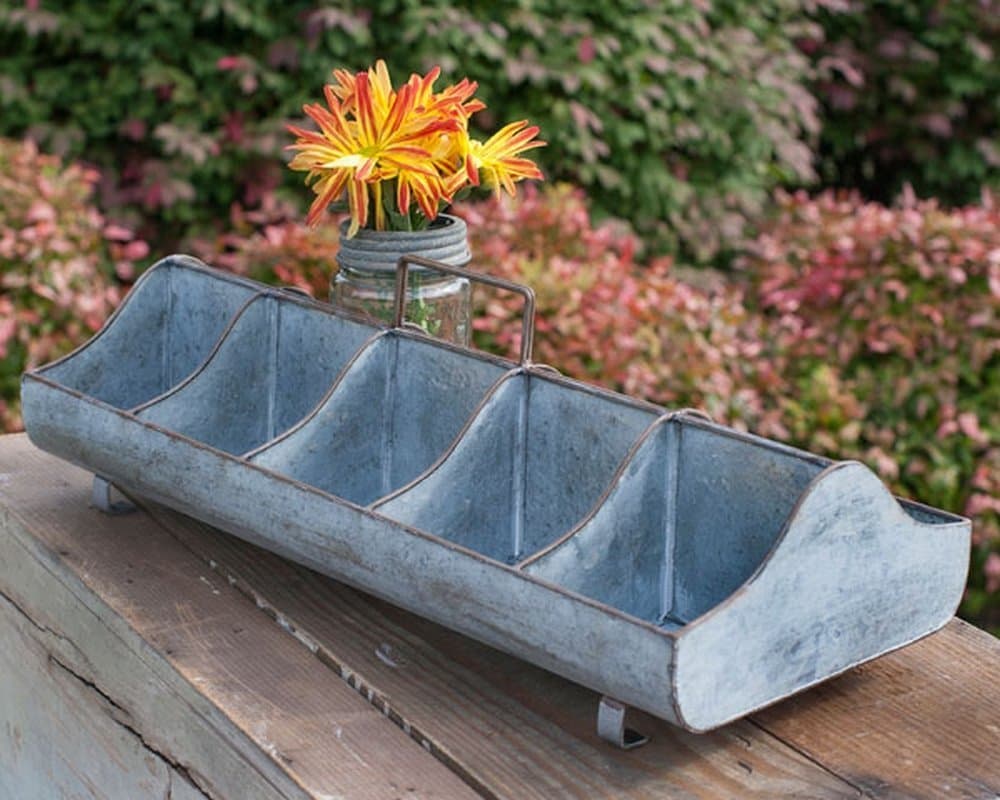 Classic Galvanized Reproduction Feed Trough Caddy with Handle 10 Compartments by Colonial Tin Works