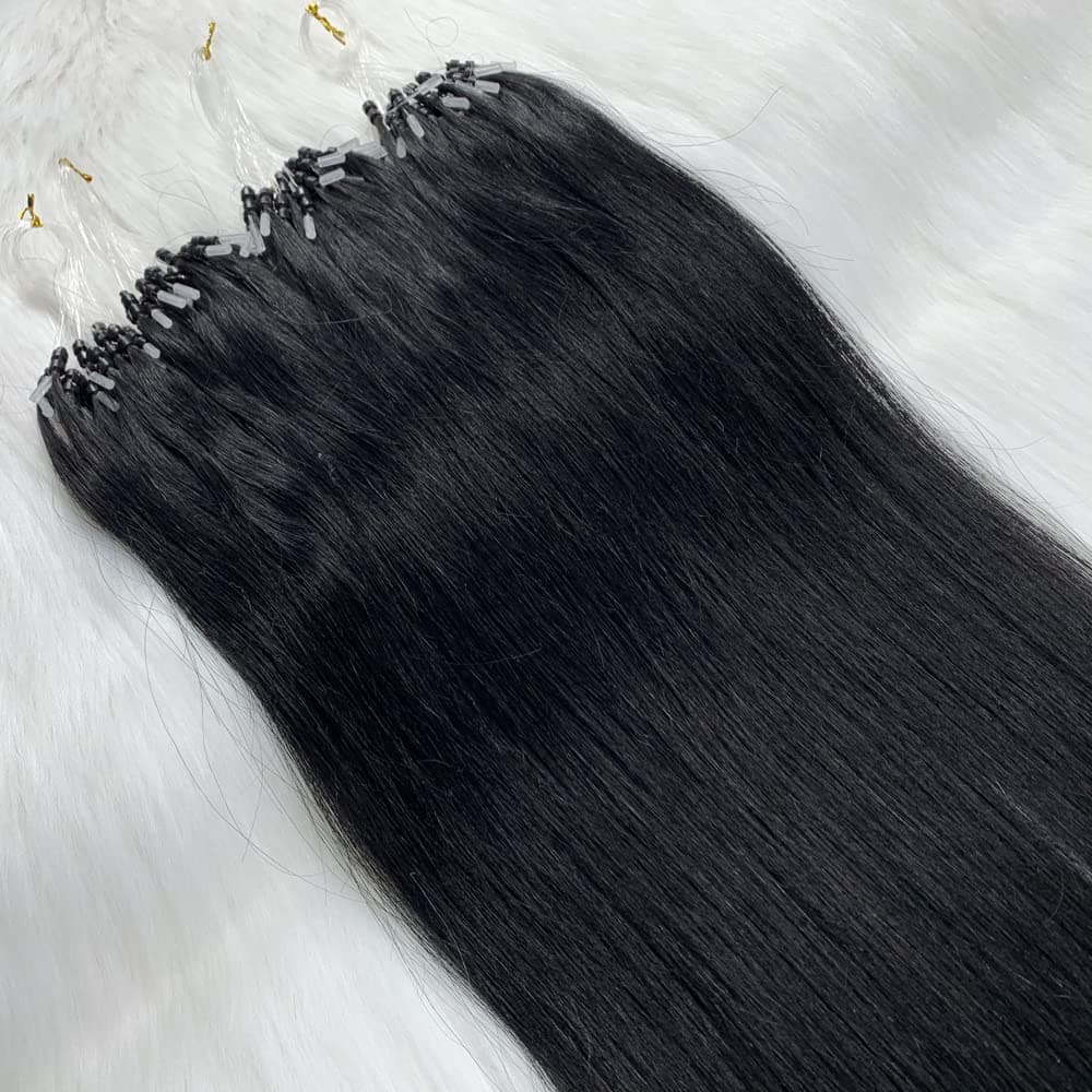 20'' Hair Extensions Micro Loop Rings Beads Human Hair Extensions Remy Hair Extensions Double Drawn - 1g/s 50s/pack - (20" #01 Jet Black)