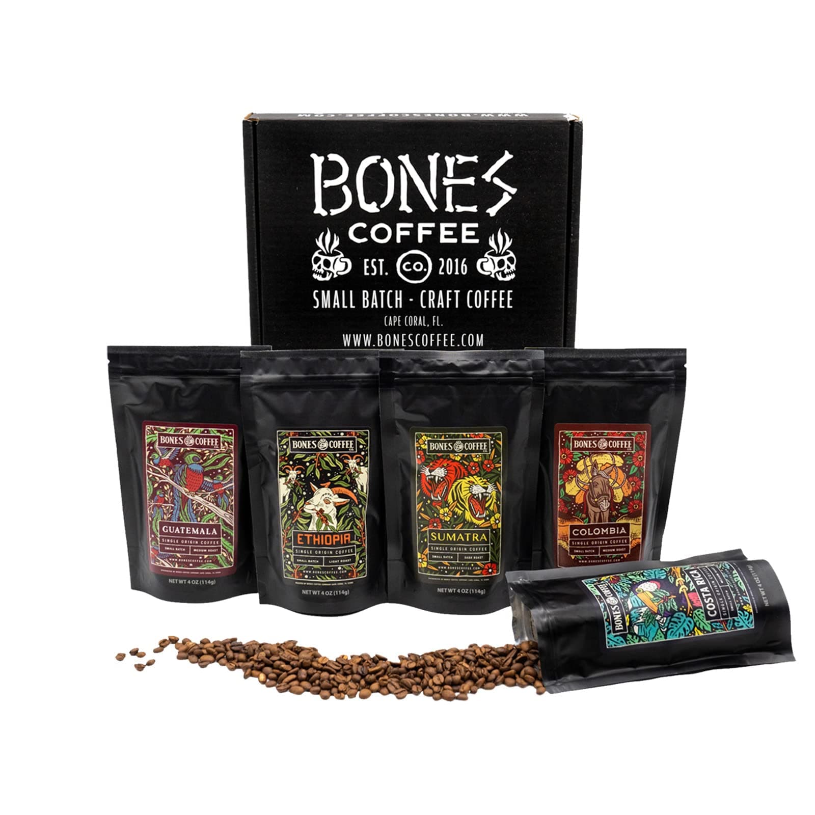 NEW World Tour Sample Pack, Single-Origin Flavored Coffee Low Acid Medium Roast Arabica Beans Specialty Coffee Gifts Compatible Auto Drip and French Press, 4 oz Pack of 5 Ground