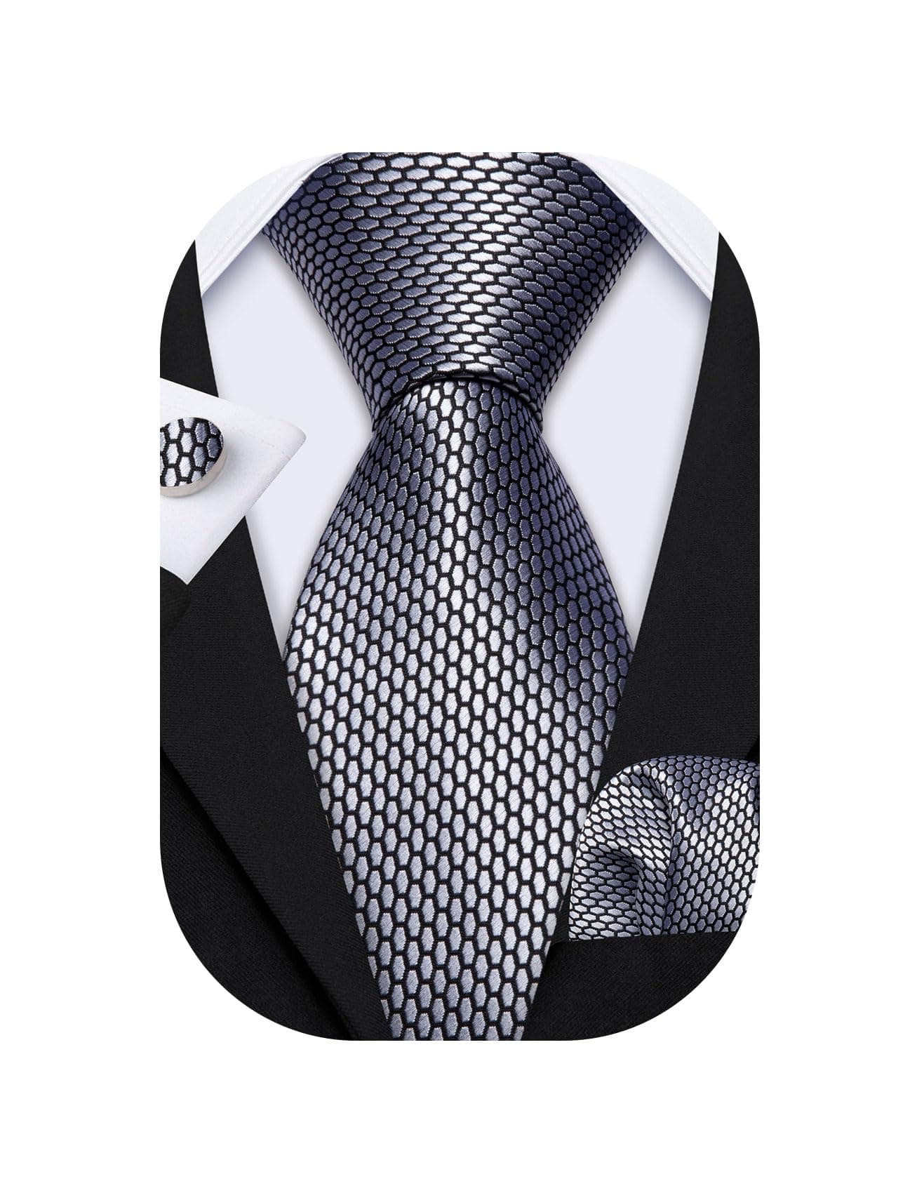 Designer Classic Ties for Men Set Formal Pocket Square Cufflink Check Plaid