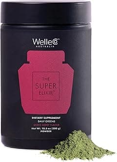- The Super Elixir Daily Greens Powder, Probiotic Drink Mix with Whole Foods, Gluten Free, Vegan Gut Health Powder, Energy, Immunity, Healthy Skin, Hair & Nails (300g, Mixed Berry)