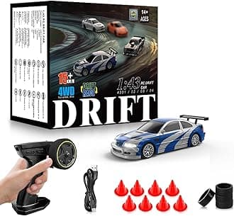 RC Drift Car,1/43 Mini with Gyroscope,2.4GHz Full Proportional Remote Control Car,4WD High Speed Race Car with Lights,Racing Tires,RC Model Cars Gift for Adults,Kids,Boys,Girls,Multicolor