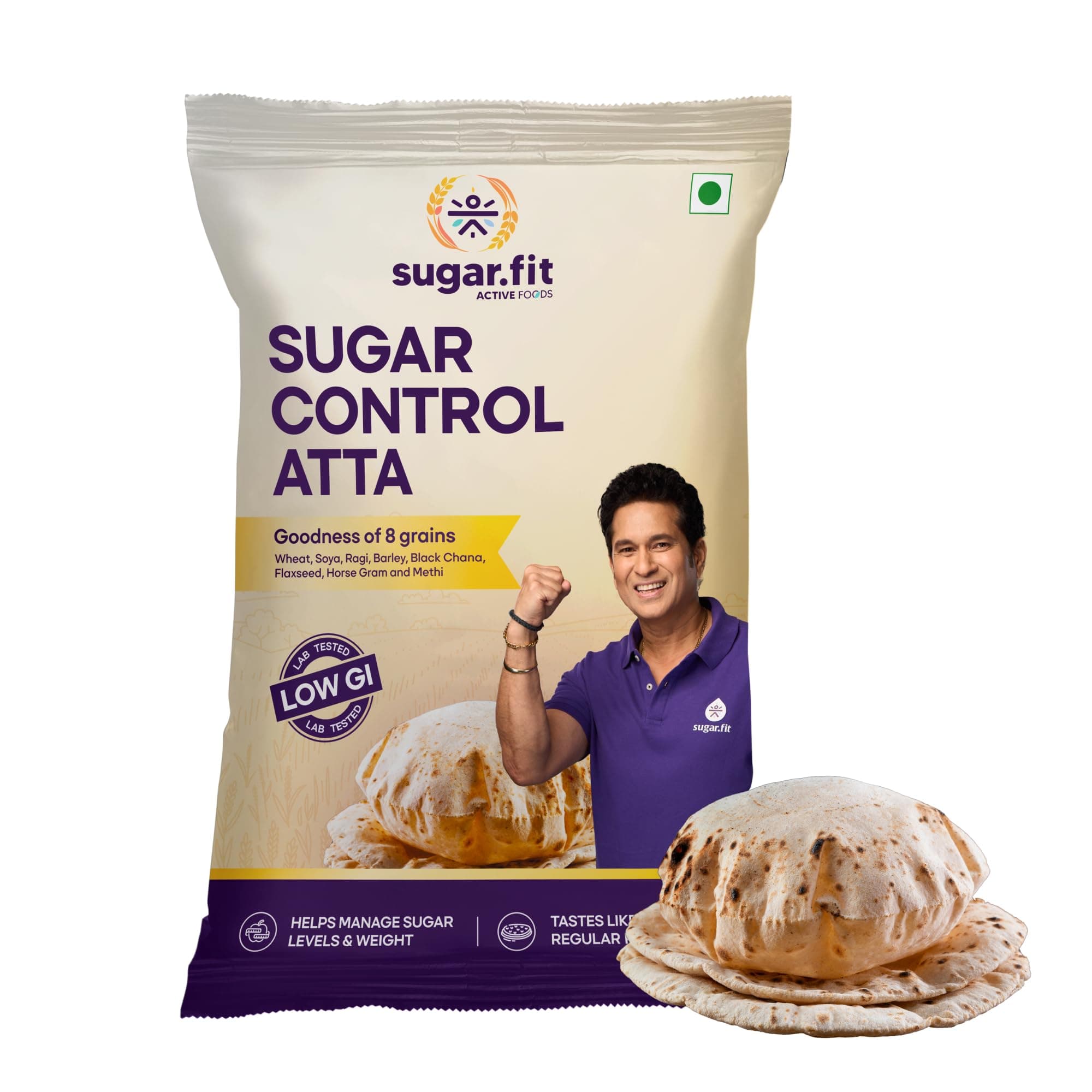 Sugar.fit Multigrain Atta 1 KG | Low GI | Sugar Control | 8-in-1 multigrain flour, sharbati wheat, ragi, millets, soybean, fenugreek & more, diabetic-friendly, 20% lower GI , high protein & fiber, healthy weight (Pack of 1)