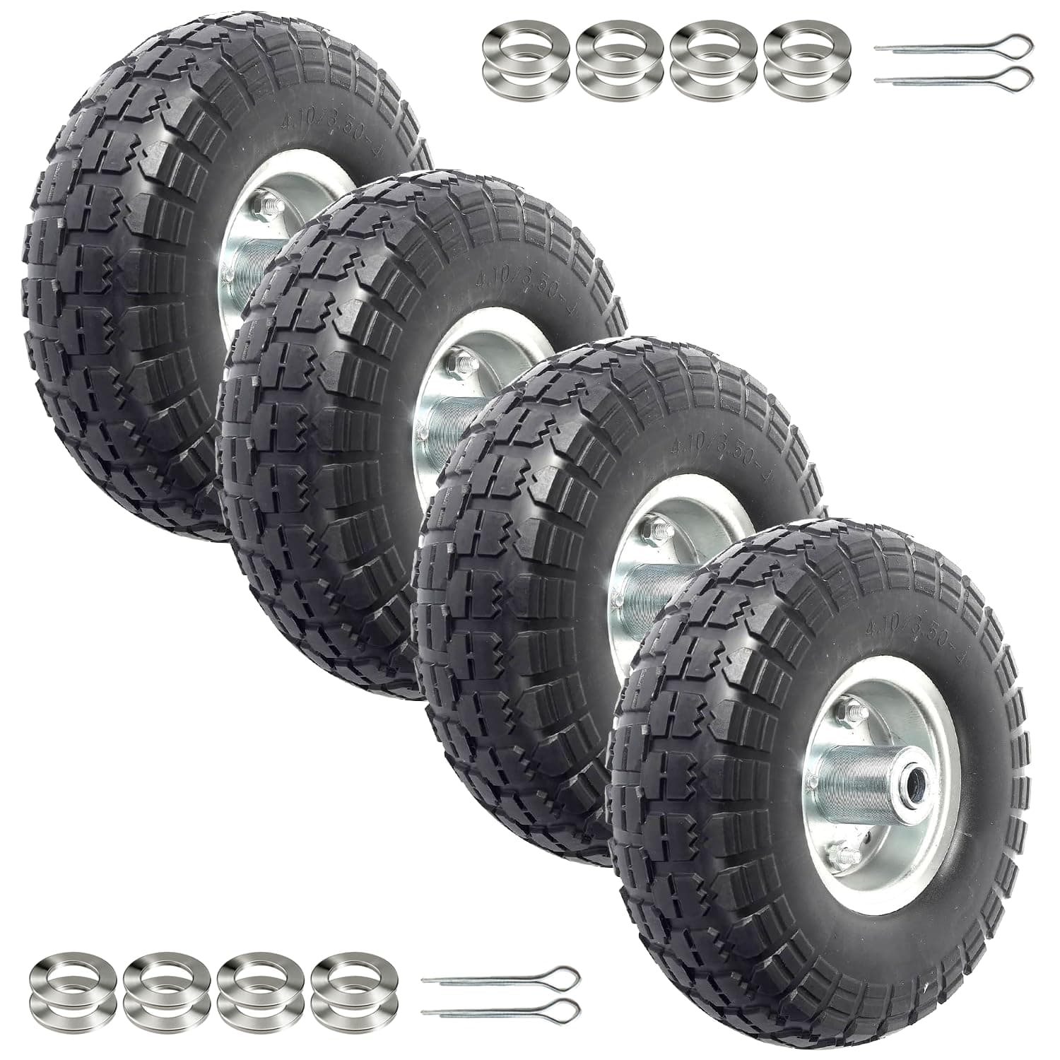 4.10/3.50-4 Flat-Free, 10-Inch Solid Rubber Tire and Wheel