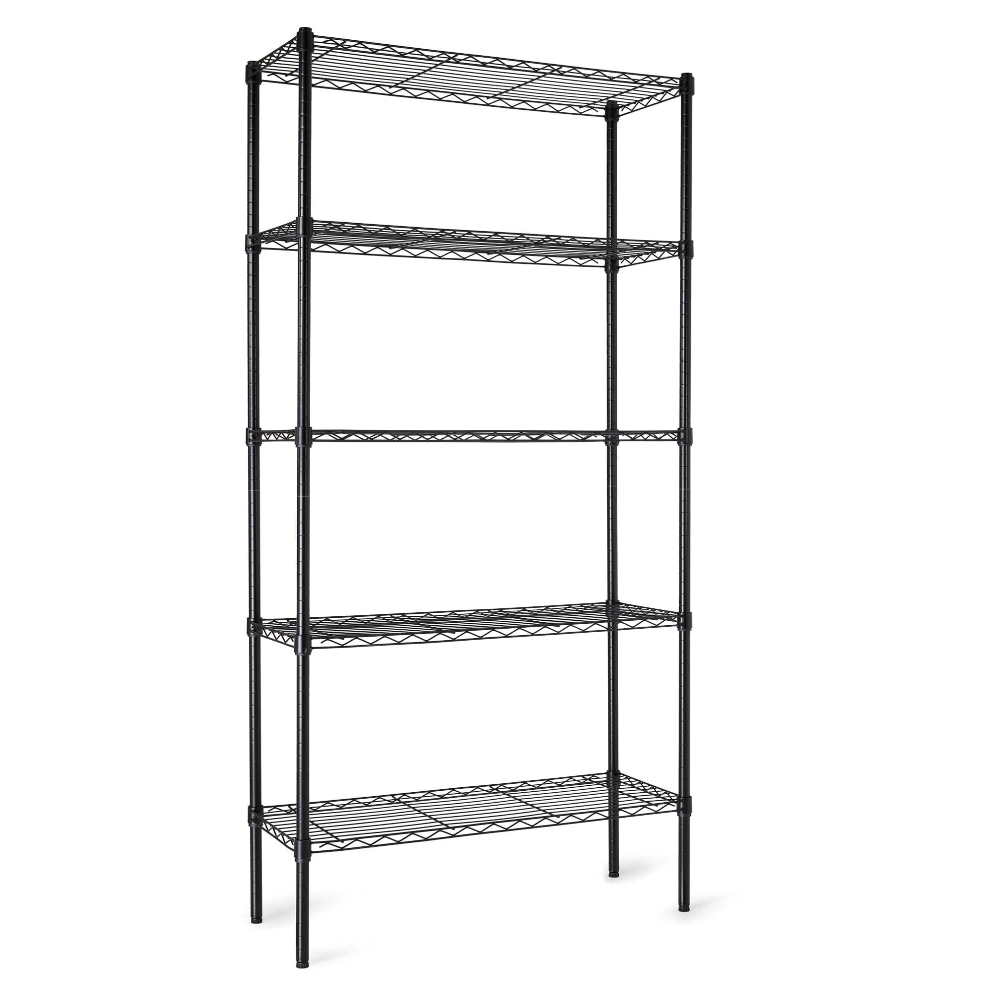 – Amazon Basics 5-Shelf Storage Unit With Height Adjustable Shelves and Levelling Feet, 795 kg Max Weight, Black, 35.6 D x 91.4 W x 182.9 H cm