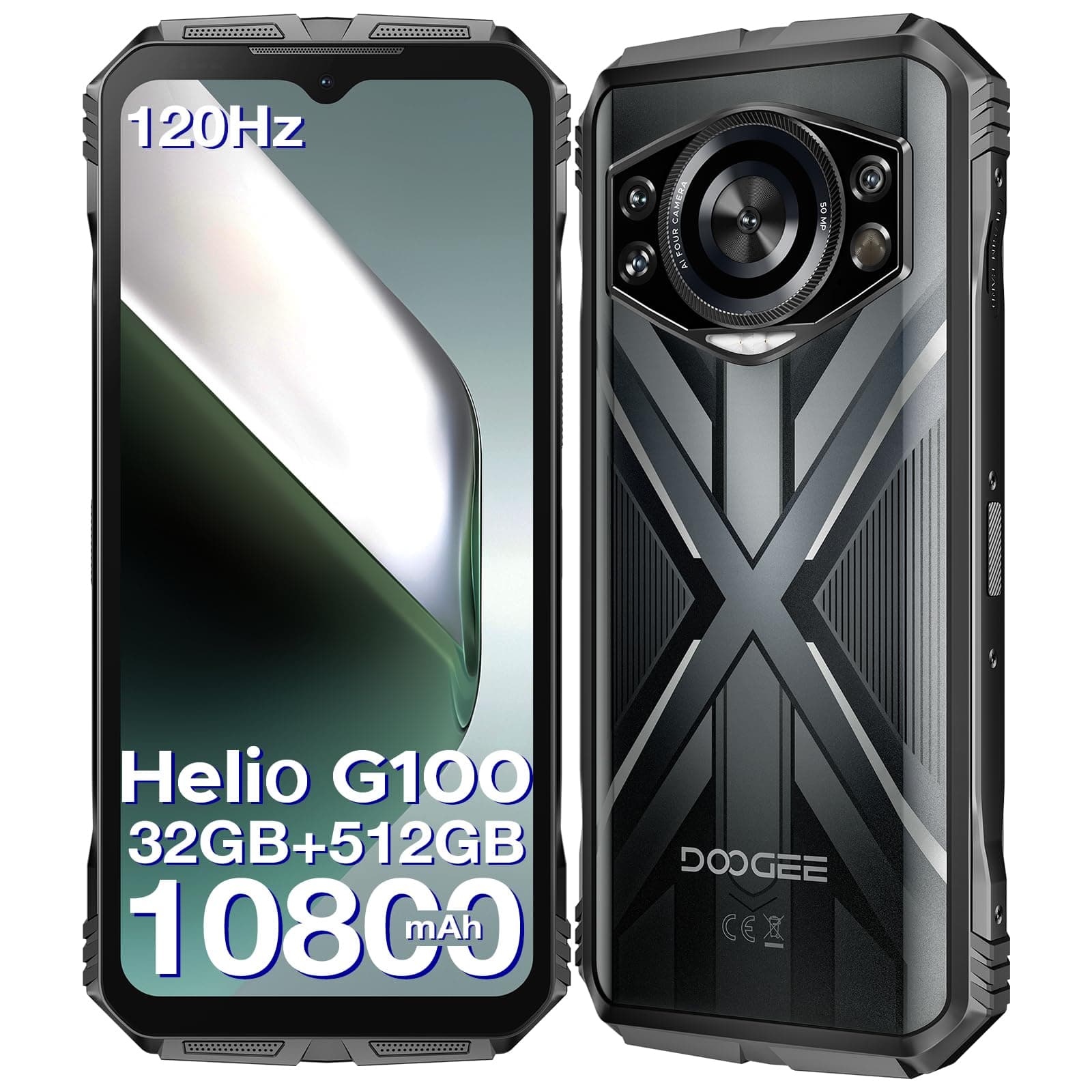DOOGEE Scyber Pro Unbreakable Portable Phone 【2025】 Helio G100, 32GB+512GB/2TB, 10800mAh 33W, 6.6 inch FHD+ 120Hz, AI Camera 50MP+32MP, Android 14 Unbreakable Smartphone, BT5.2/4G Dual SIM/OTG/NFC
