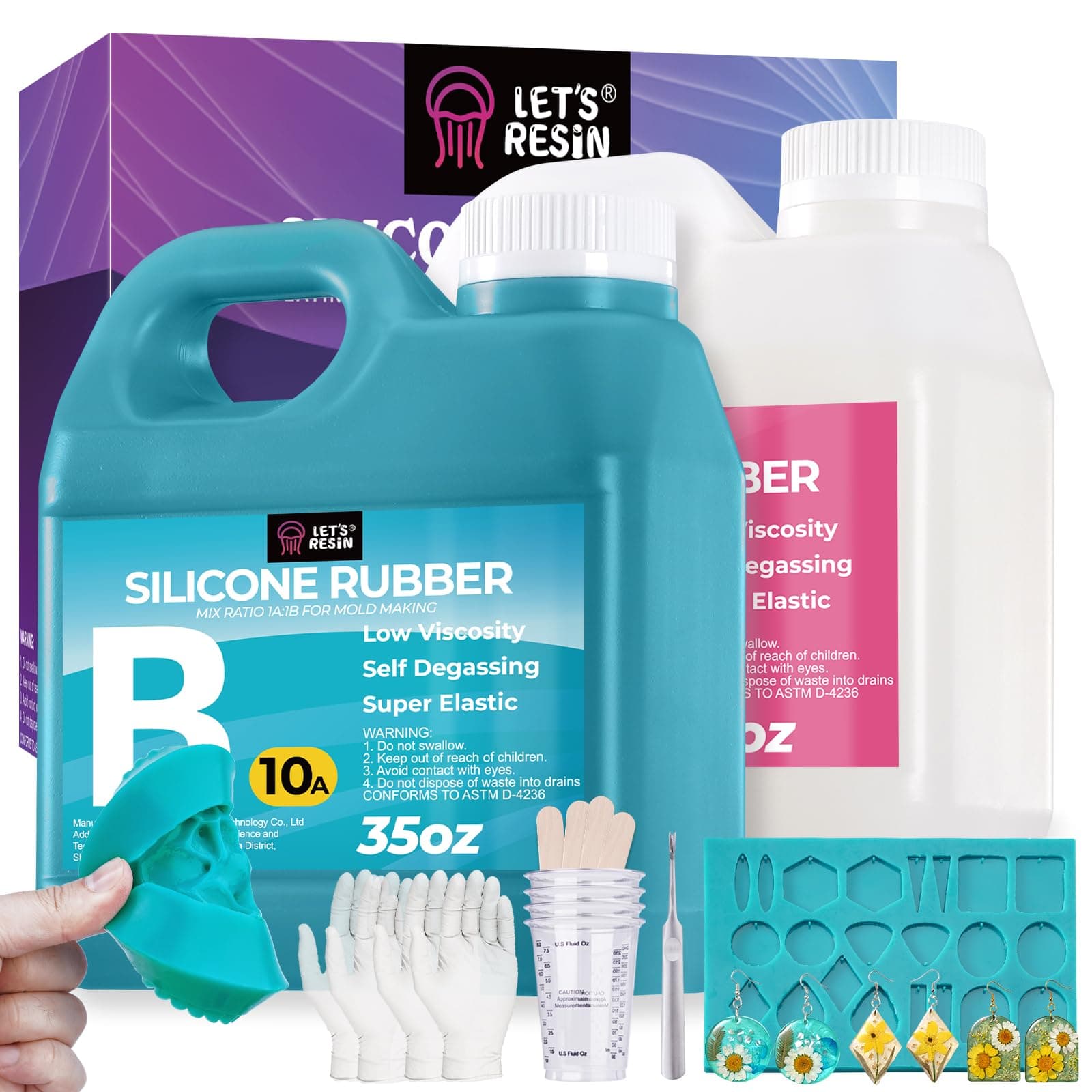 LET'S RESIN Super Elastic Silicone Mold Making Kit 10A,70.5oz Jade Green Mold Making Liquid Silicone Rubber, Ideal for Casting Resin Molds/Silicon Molds/Candle Molds/Silicon Inlay (2KG)