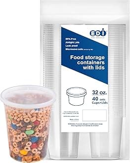 - EDI [32 OZ, 40 Sets] Plastic Deli Food Storage Containers with Airtight Lids | Microwave-, Freezer-, Dishwasher-Safe | BPA Free | Heavy-Duty | Meal Prep | Leakproof | Recyclable