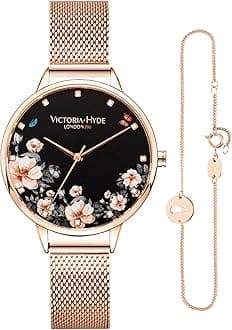 Quartz Watches for Women Floral Dial with Stainless Steel Mesh Band Genuine Leather Strap Waterproof Ladies Wristwatch