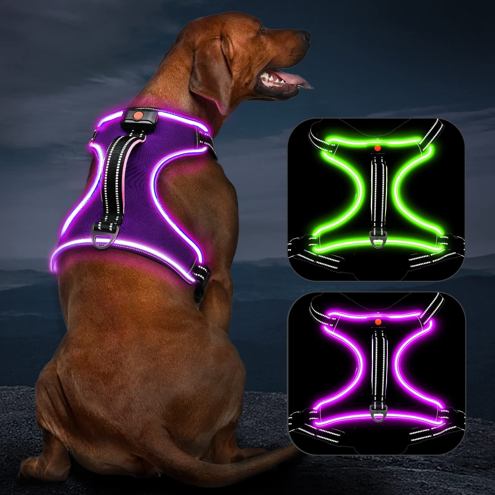 VizbriteLight Up Dog Harness, No Pull LED Dog Harness with Handle, Rechargeable Lighted Safety Vest for Small Medium Large Dogs, Adjustable Soft Dog Lights for Night Walking