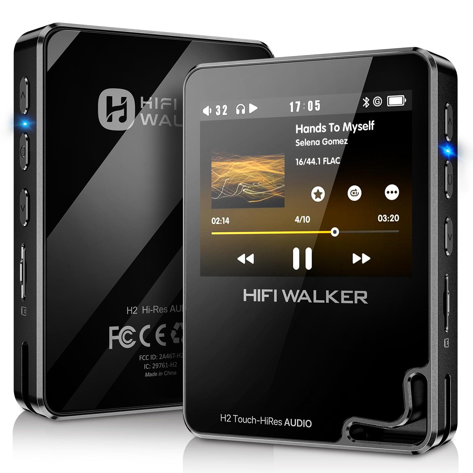 HIFI WALKER H2 Touch Hi Res MP3 Player with Bluetooth, 2.4" HD Touch Screen, Digital Audio Player, DSD Lossless FLAC Player, Bluetooth Music Player with 64GB Memory Card, Support Up to 512GB