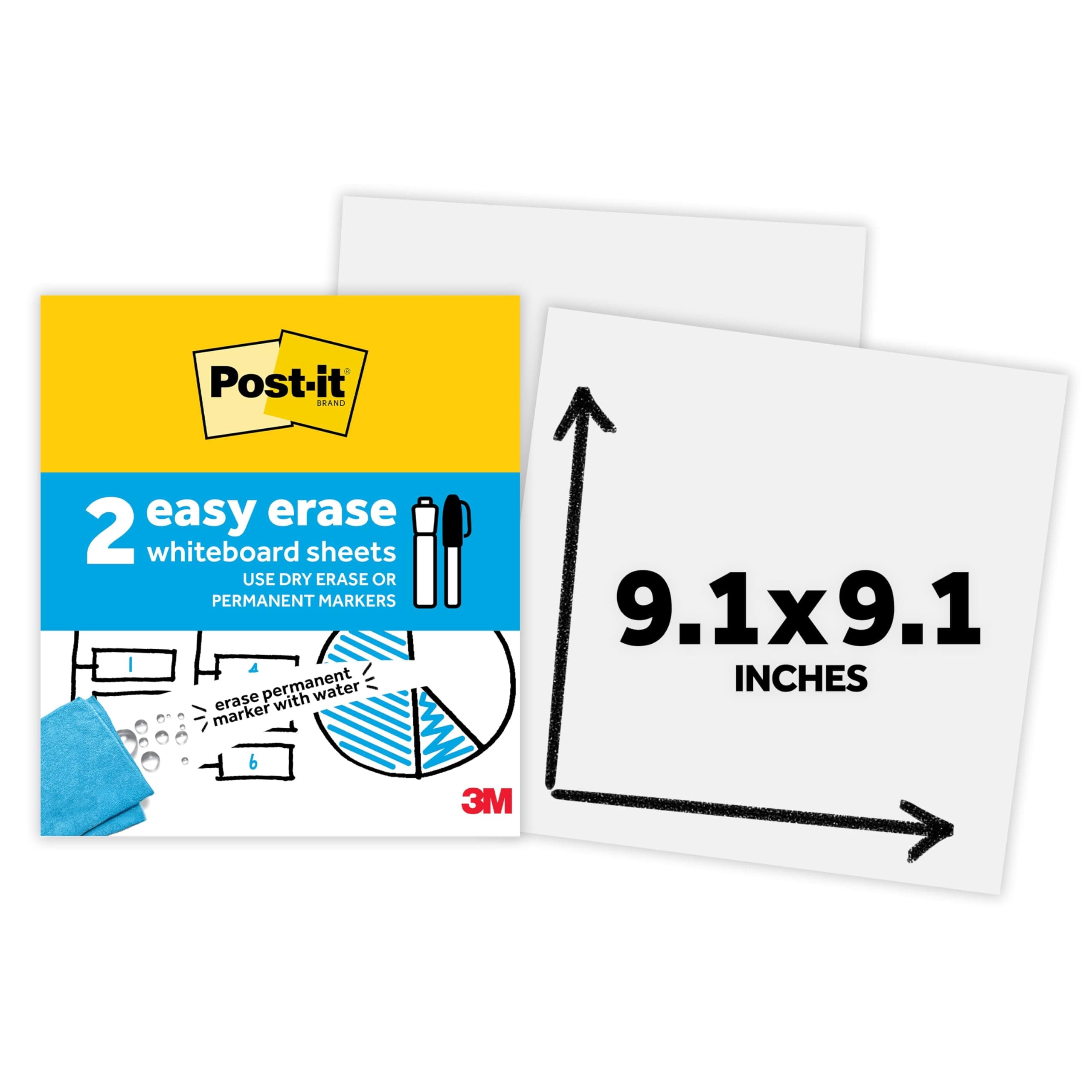 Post-it Easy Erase Permanent Marker Whiteboard Surface, 9.1 in x 9.1 in
