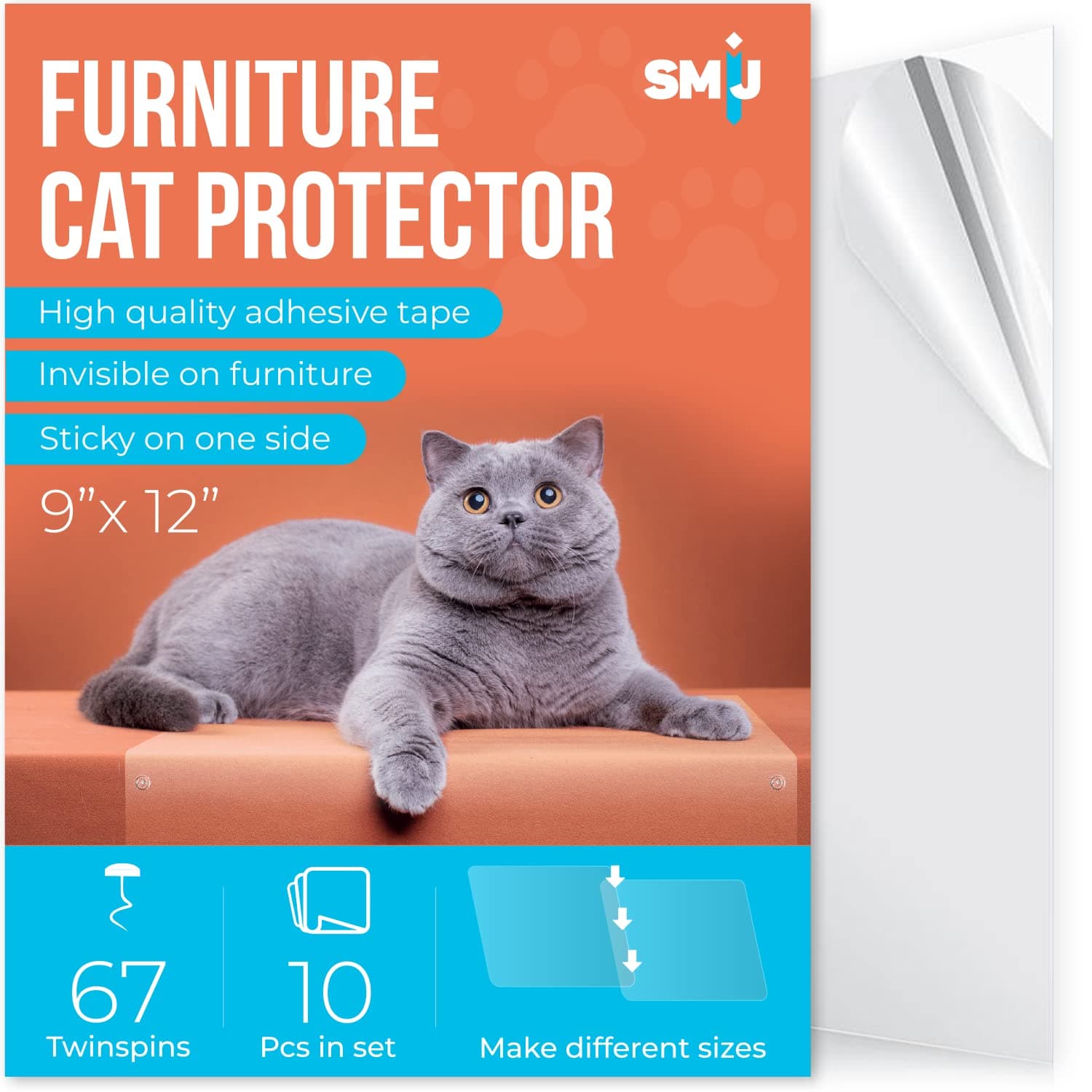 Pet Couch Protector, Clear Pet Cat Dog Claw Guards Self-Adhesive Pads, Discreet Cat Scratch Furniture Protector Pad Deterrent,Cover to Protect The Upholstery, Door, Walls,Mattress,Car Seat