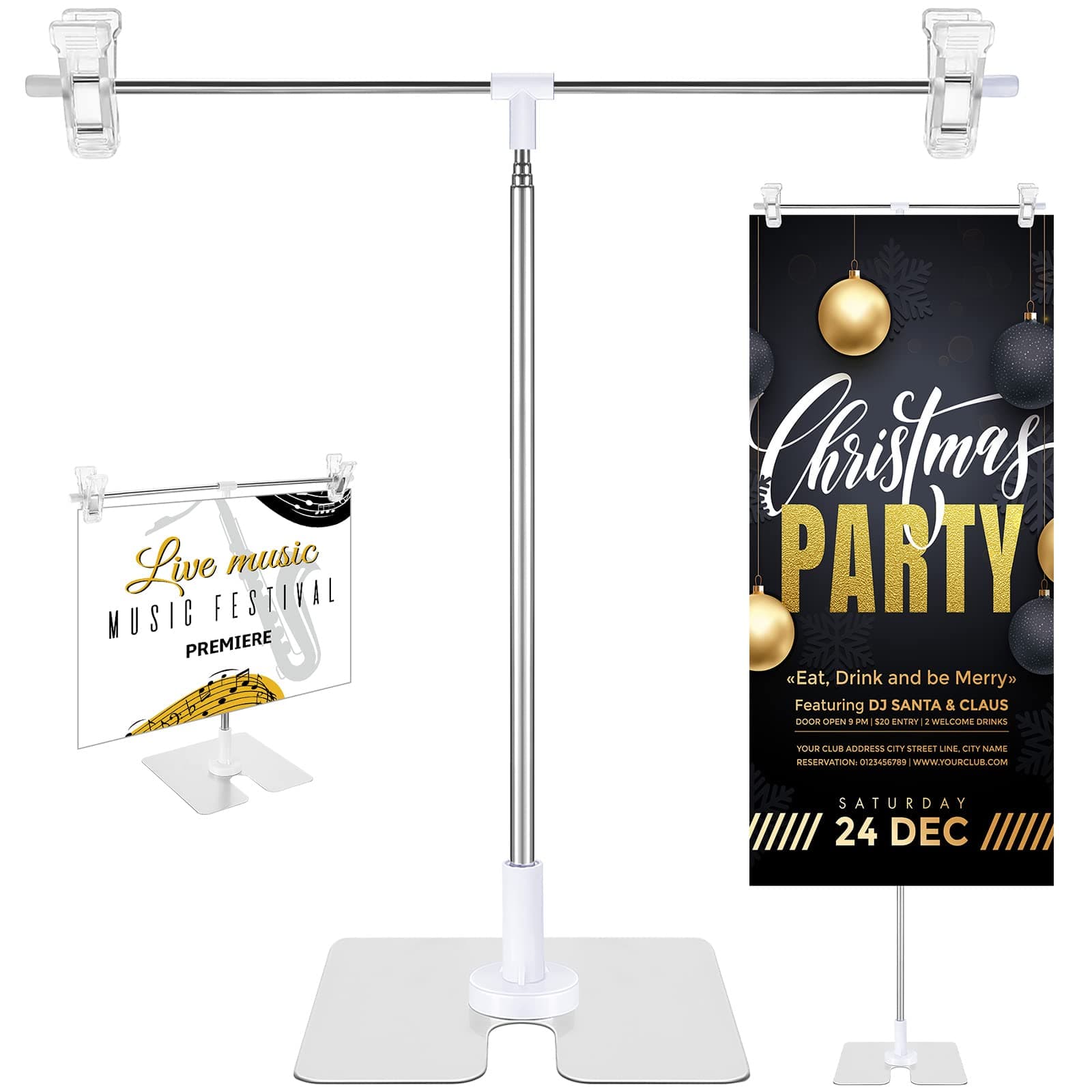 Dunzy 2 Pack Adjustable 11 in - 36.6 in High Metal Banner Holder Table Top Banner Display Poster Stand T Shaped Stand Desktop Business Poster Holder Advertising Display Sign Indoor Outdoor