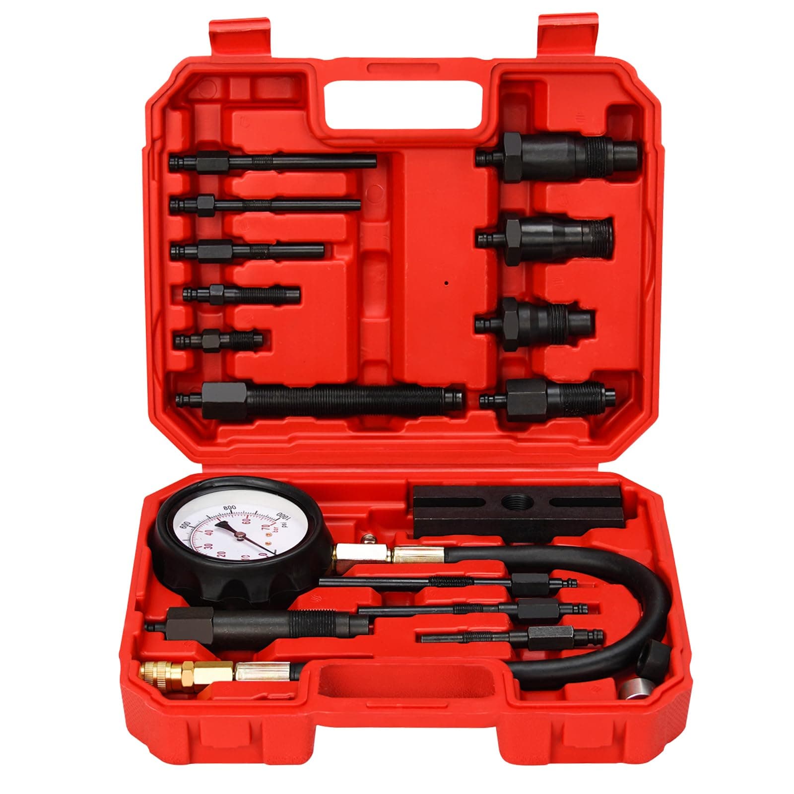 Diesel Engine Compression Tester Kit with 0-1000 psi Gauge and Adapters Cylinder Pressure Test Tool Kit Diesel Injector Tester Check Cylinders in Diesel Car & Truck