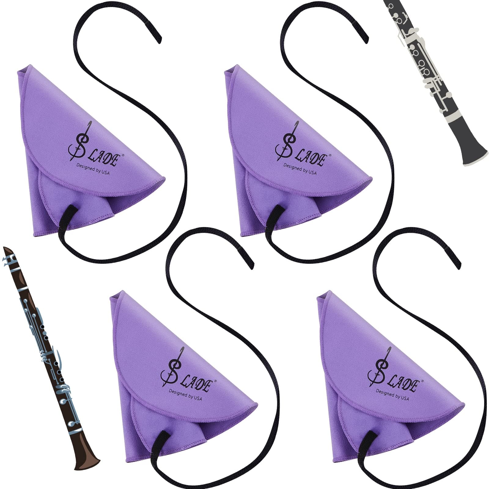 Yinder 4 Pcs Clarinet Swab Clarinet Cleaning Cloth Pull Through Swab Instrument Cleaner Cloth Clarinet Cleaning Cloth Swab for Inside Tube Suitable Clarinet Piccolo Flute Sax Saxophone (Purple)