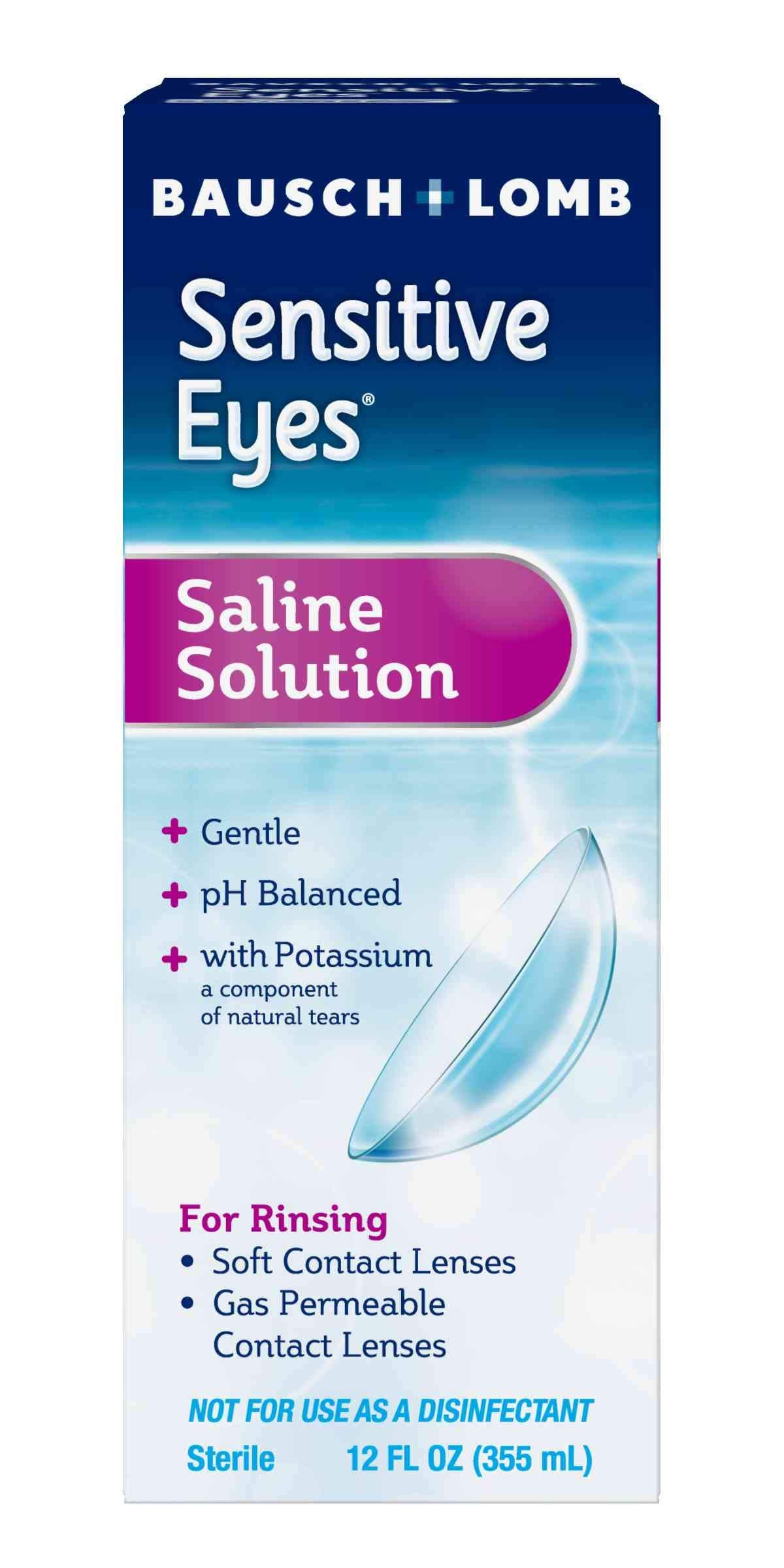 Sensitive Eyes Saline Solution, Gentle Daily Rinse for Soft & Gas Permeable Contact Lenses, with Potassium, 12 Fl Oz