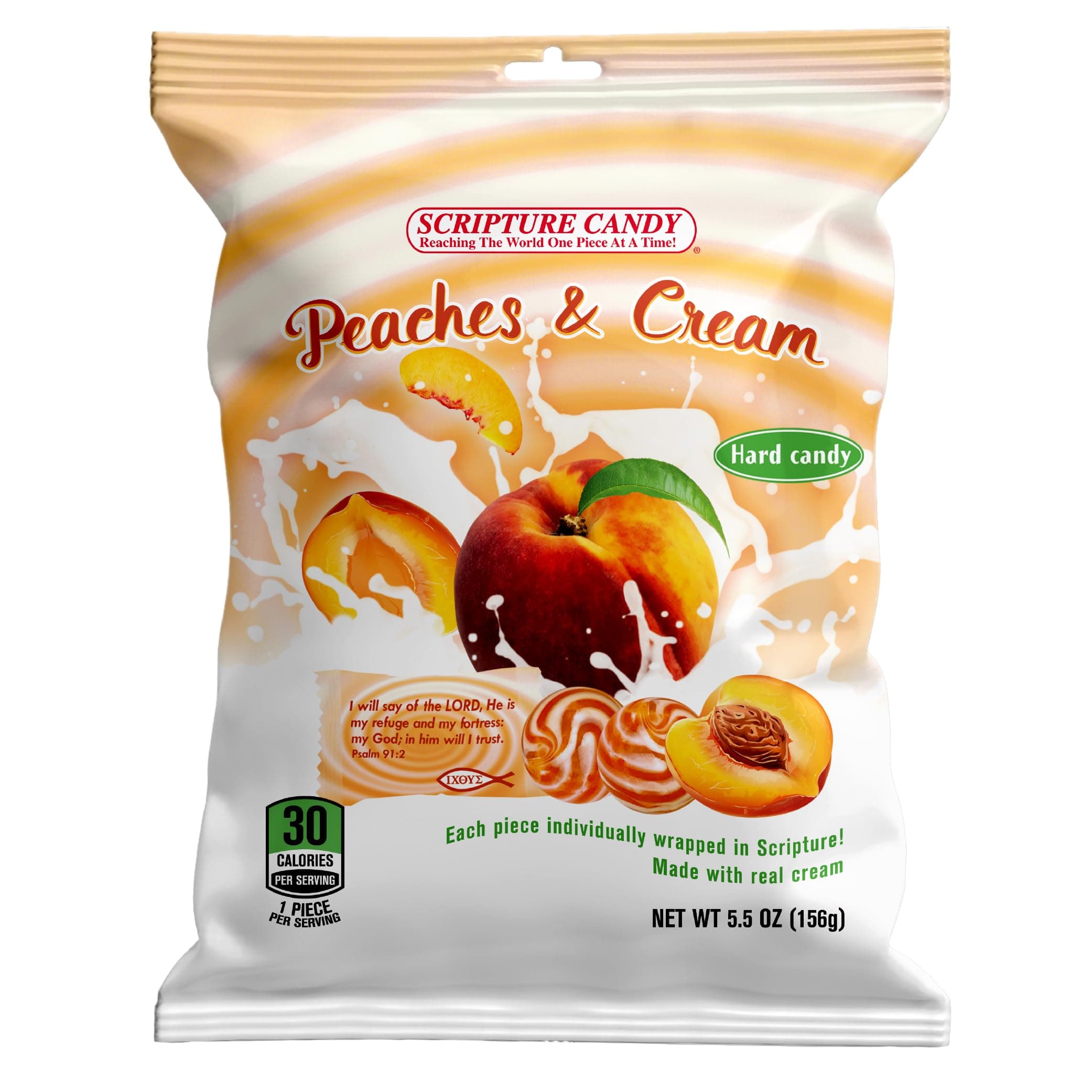 Scripture Candy, Peaches & Cream 5.5oz Bag, 25 Pieces