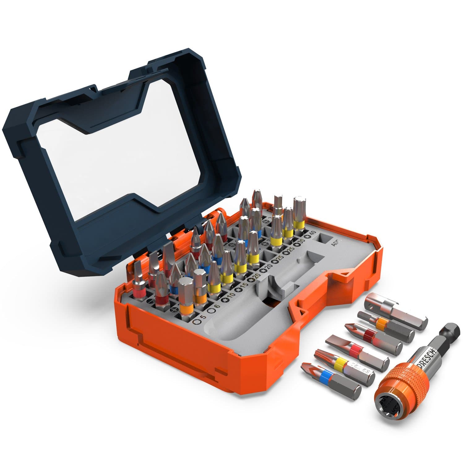 Screwdriver Bit Set 32 ​​Pieces - Screwdriver Bits - Quick-Change Magnetic Bit Holder - Colour Coded Driver Bits for Cordless Screwdrivers