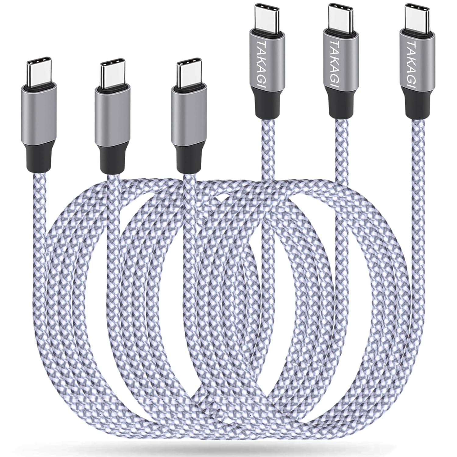 TAKAGI USB C Cable, Nylon Braided USB C to USB C Charger Fast Charging 60W 6ft 3Pack Data Sync Type-C Cord for iPhone 16 15/16 15Pro/16 15Plus/16 15Pro Max/iPad Mini 6,Pro 12.9/Air 4/5/Galaxy S24/23