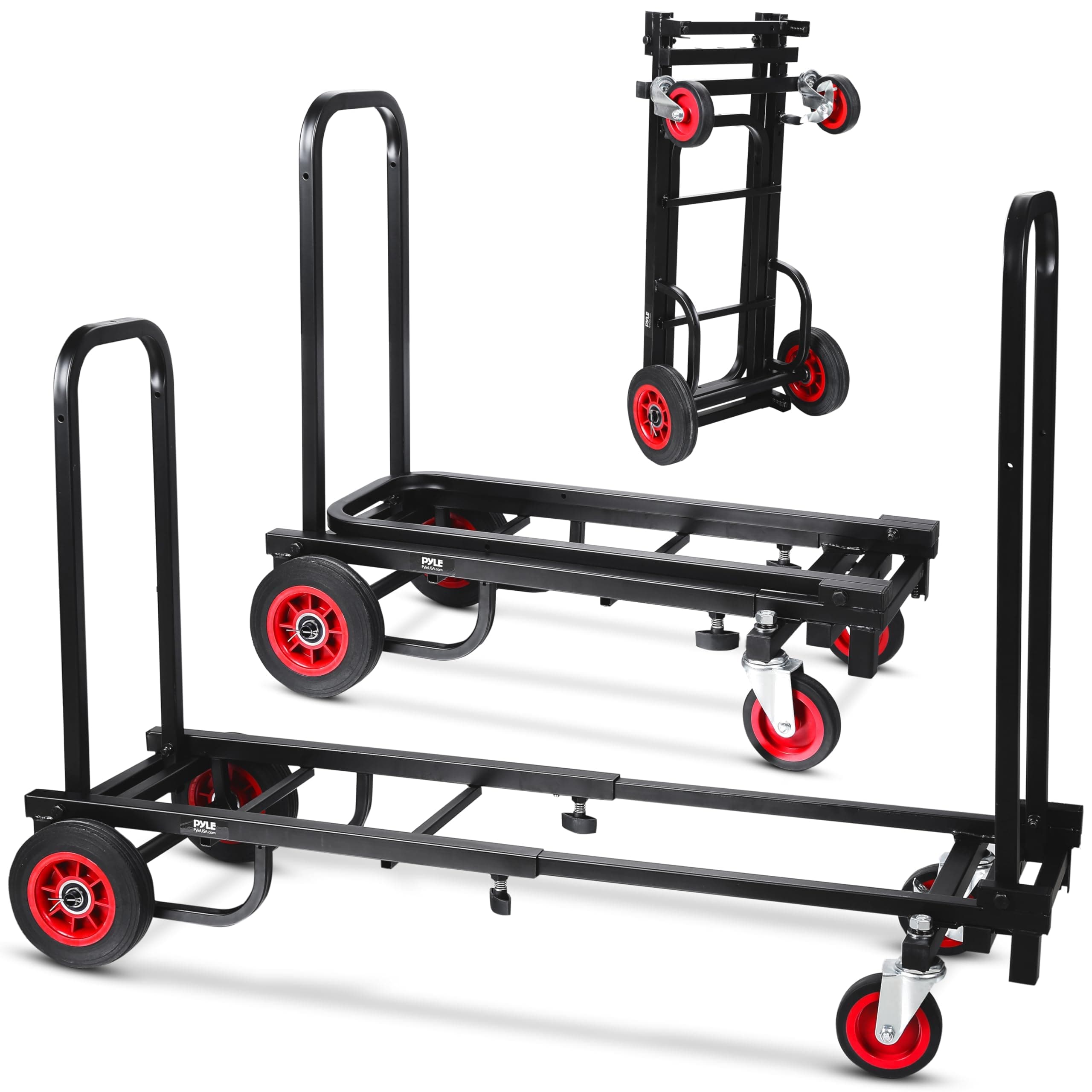 Pyle Compact Folding Adjustable Equipment Dolly - Heavy Duty 8-in-1 Convertible Cart Hand Truck/Dolly/Platform Cart with R-Trac Wheels - Expandable Up to 25.24" to 40.24" - 200 LBS MAX Load Capacity