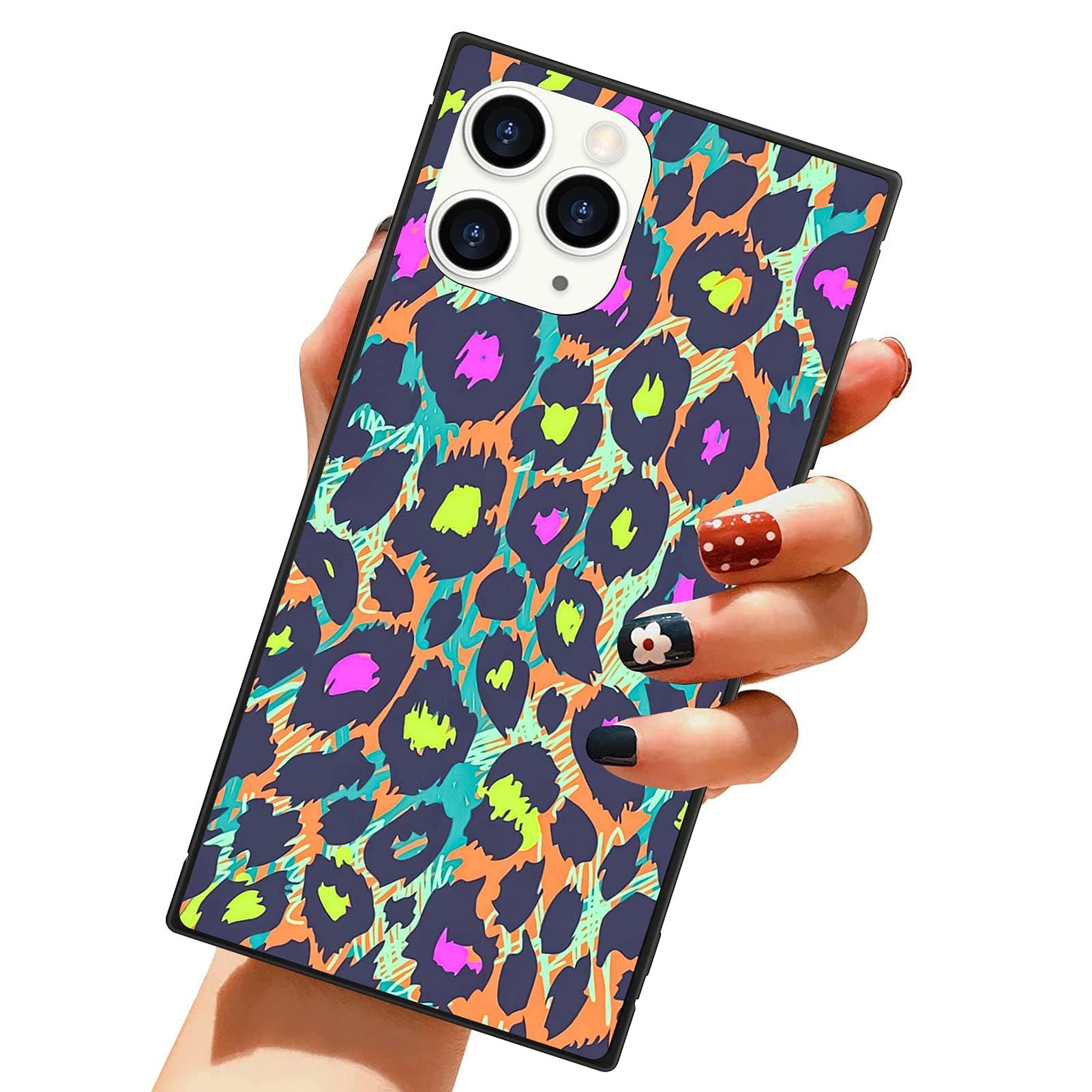 ZIYE Square Case for iPhone 13 Pro Max Purple and Green Leopard Cover with Reinforced Corners TPU Cushion Soft Shockproof Ultra Thin Flexible Protective Phone Case for iPhone 13 Pro Max 6.7 Inch