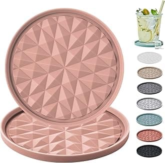 Silicone Coasters for Drinks[2 Pack for Office]- Cup Mat for Tabletop Protection-Non-Slip, Non-Stick, Coffee Table Decor, Great Gift for Any Occasion, Pink
