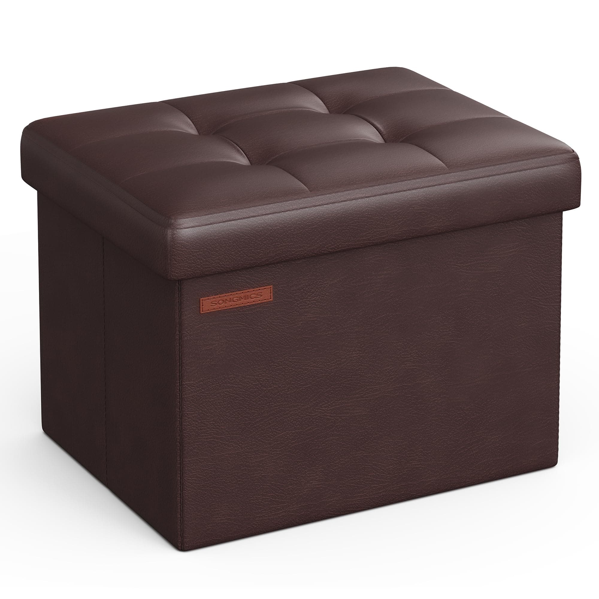 Small Folding Storage Ottoman, Foot Rest Stool, Cube Footrest, Synthetic Leather, 12.2 x 16.1 x 12.2 Inches, 286 lb Capacity, for Living Room, Bedroom, Dorm, Chestnut Brown ULSF100K02
