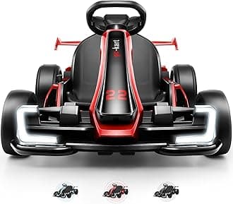 Hikole Electric Go Kart for Kids Age 6-12, 24V Electric Drift Kart Car with Adjustable Seat, Speeds, 8.5MPH, Bright LED Lights, 300W Powerful Motor, 24 Volt Ride on Crazy Cart, Red