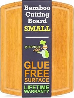 Greener Chef Safest No Glue Small Bamboo Cutting Board 12 Inch – Lifetime Replacements, Family-Friendly Organic Wood Cutting Boards for Kitchen - Wood Cutting Board and Chopping Board