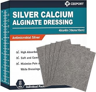 Silver Calcium Alginate Wound Dressing, 4" x 4" Patches, Highly Absorbent Dressing Gauze, Non Stick Pads for Wounds, Soft and Comfortable Silver Dressing for Wound Care, 5 Packs