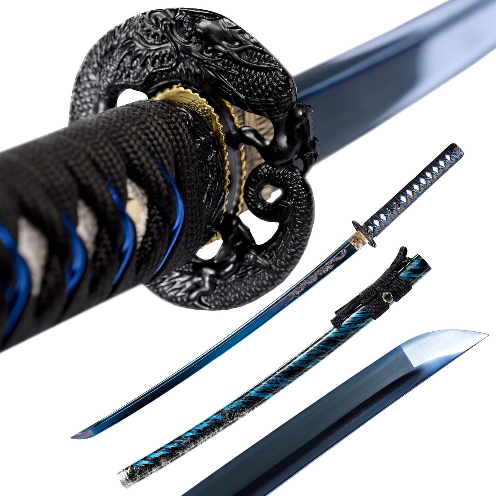 OYZ Japanese Blue Katana Sword Real Authentic,Full Tang,Practical,Functional, 1060 high Carbon Steel,Hademade Heat Tempered Full Hand Forged Traditional Samurai Sword