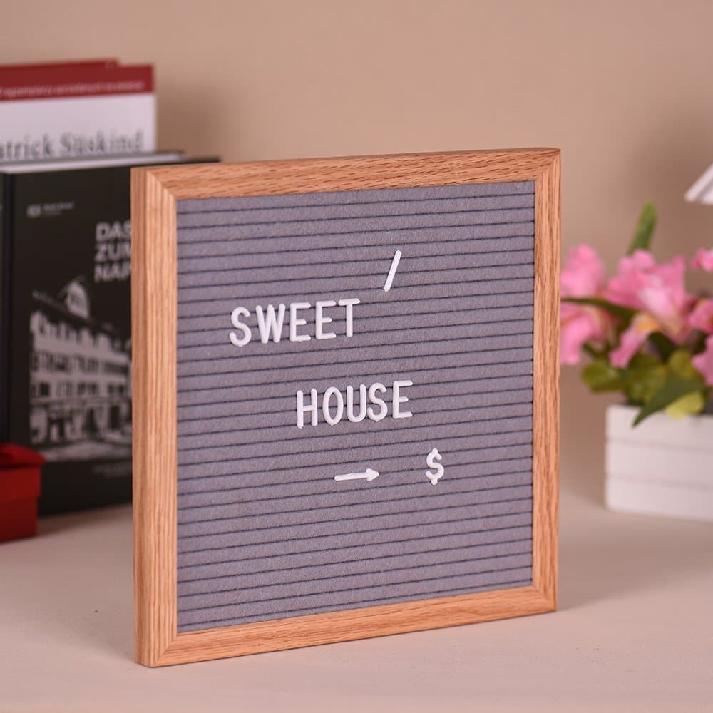 Letter Board Sign Message Home Office Decor Board Oak Frame with Changeable White Letters Symbols Numbers Characters Bag Wall Mount Hook