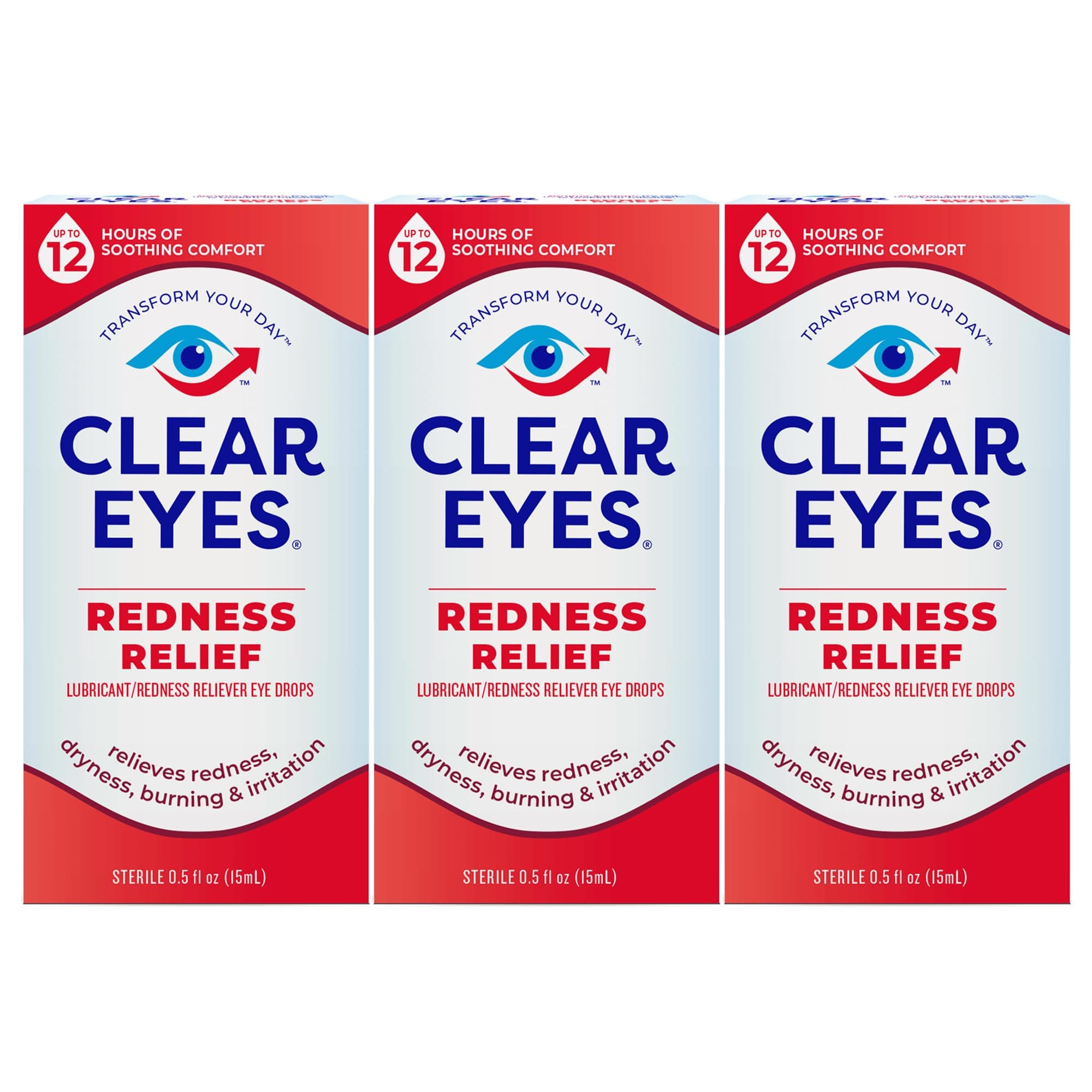 Clear Eyes Redness Relief | Relieves Drying, Burning & Irritations | 0.5 oz | Pack of 3
