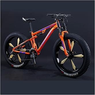 REOTEL Mountain Bikes Men 26 Inch Adult Fat Tyre Mountain Bike with Full Suspension, High-carbon Steel Large Frame Dual Disc Brake Giant Bicycle,Orange 5 Spoke,30 Speed
