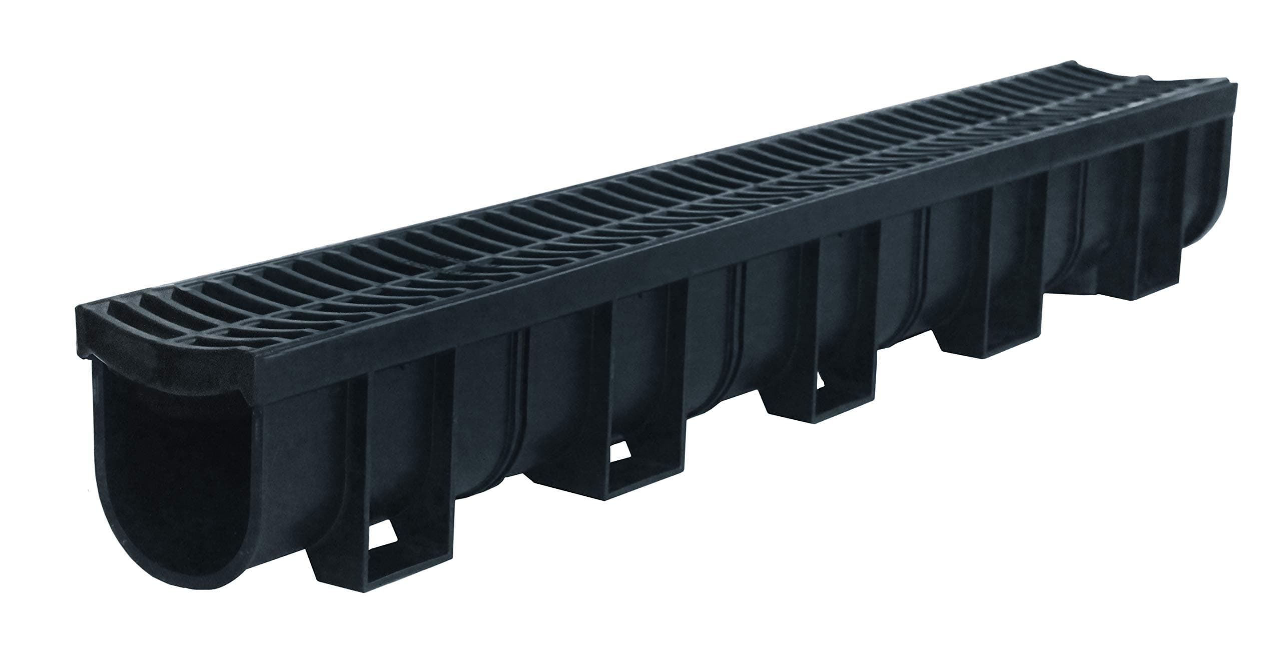 83300 - 3.33 ft Regular Trench Drain - Black Polymer, Heel Friendly Grate - For Drainage Systems, Driveway, Basement, Pools, etc.