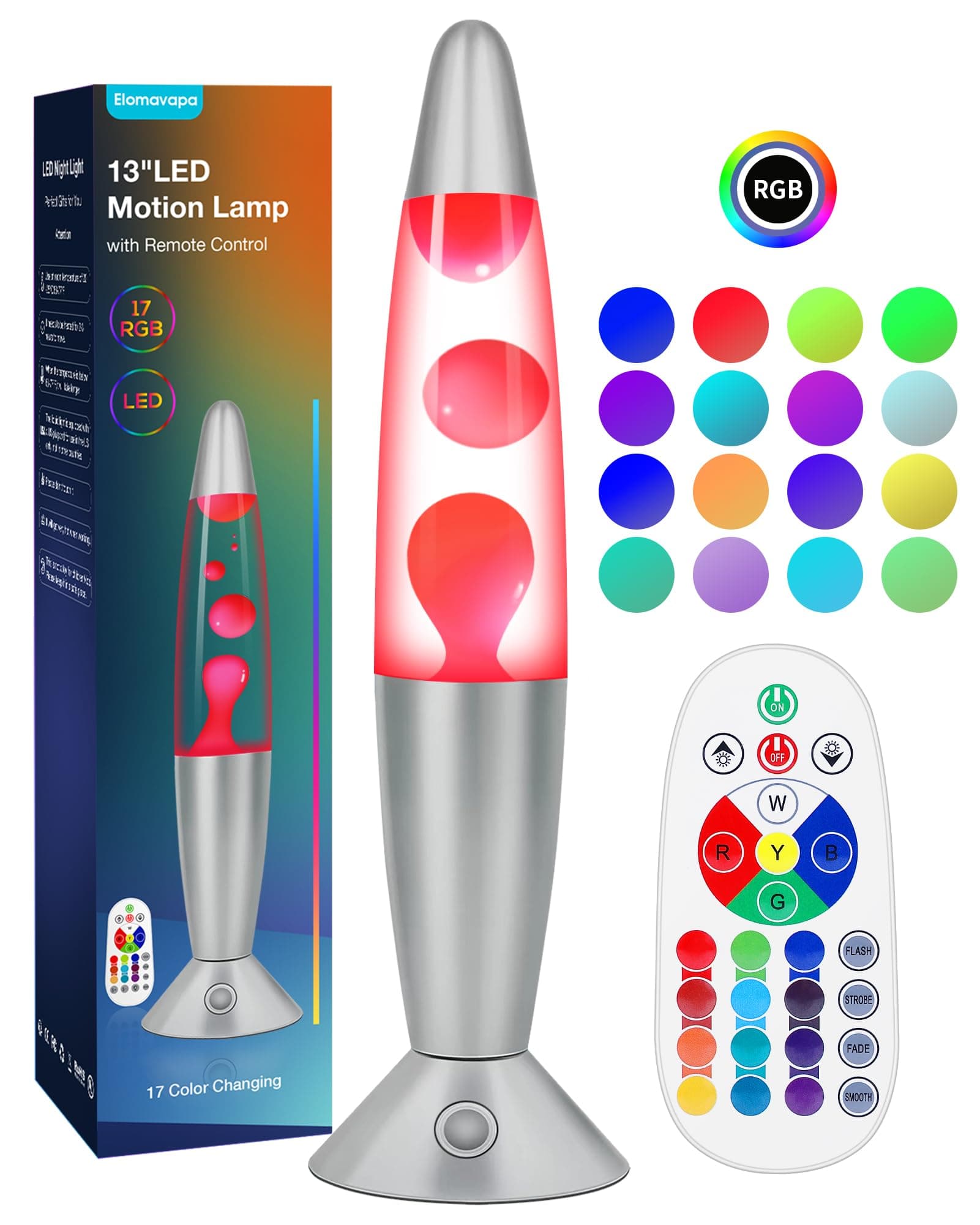 17 Colors Changing Liquid Motion Lamp with Remote: 13.5" LED Night Light for Kids Adults - Relaxing Table lamp for Bedroom Office - Glitter Mood Lighting for Home Decor Christmas Decorations Indoor