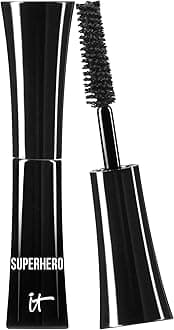 IT Cosmetics Superhero Mascara – Volumizing & Lengthening Black Mascara, Buildable Lash Volume, Collagen, Biotin, Peptides, Lifting & Curling Formula, Super Black Pigment, Suitable for Sensitive Eyes