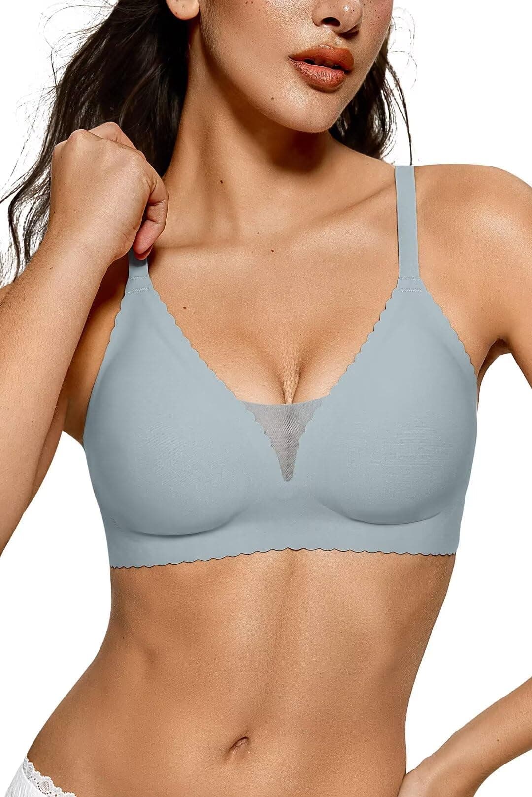 VertvieWomen's Bra Without Underwire Seamless Bra Large Breasts V Neck Non-Wired Bra Comfortable Soft Bra Without Underwire Seamless Lace Push Up Bra Comfort T-Shirt Bra
