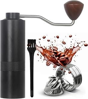 Manual Coffee Grinder - Precision CNC Stainless Steel Burr Grinder with Adjustable Settings, Black, Double Bearings for Smooth Grinding - Ideal for Home, Office, and Camping Espresso Enthusiasts BLACK