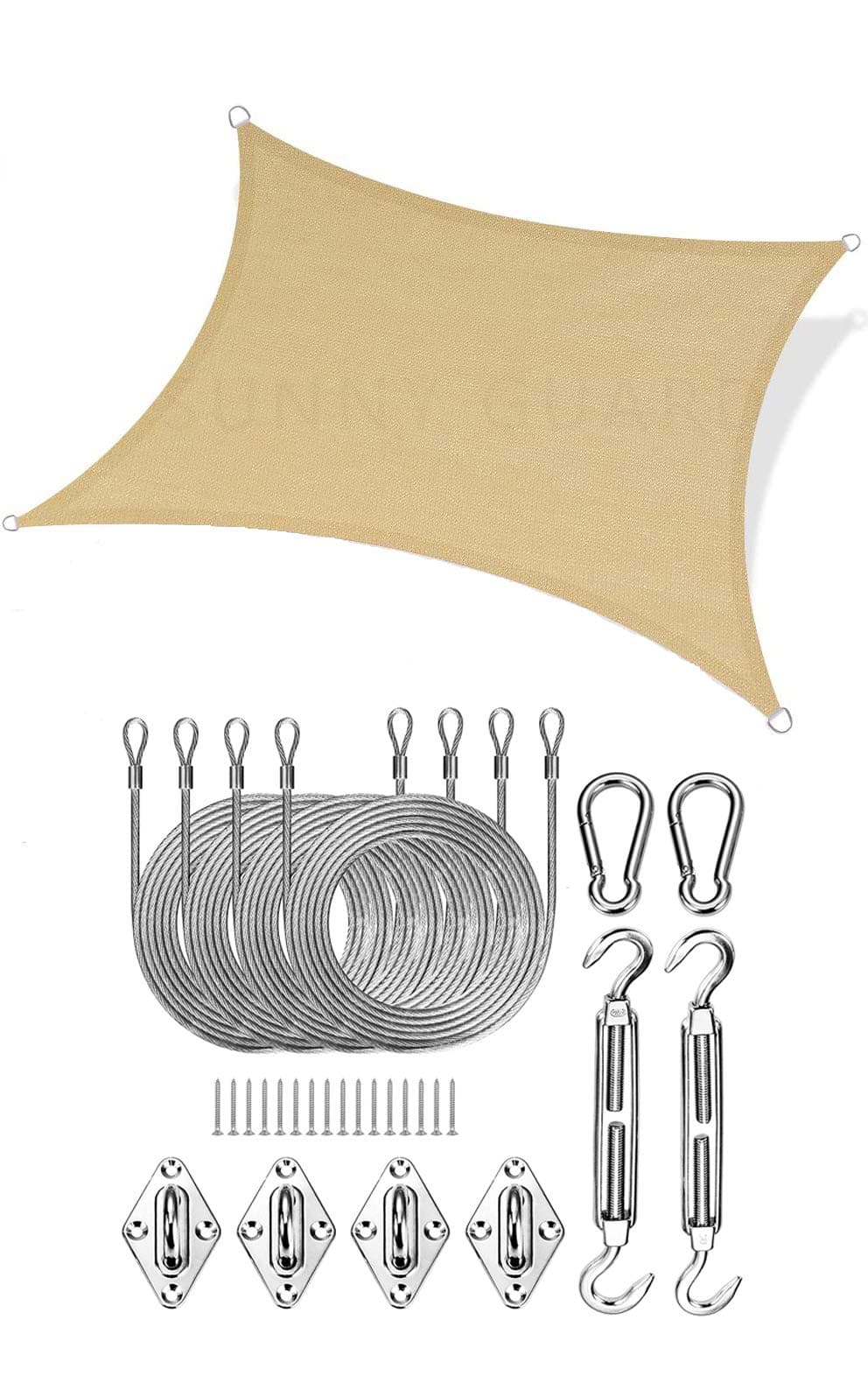 D&D Rectangle Sun Shade Sail with Installation Kit, UV Block Heavy Duty Sun Shade, Breathable Canopy Sail Shade for Outdoor Garden (2 x 3 Meter)