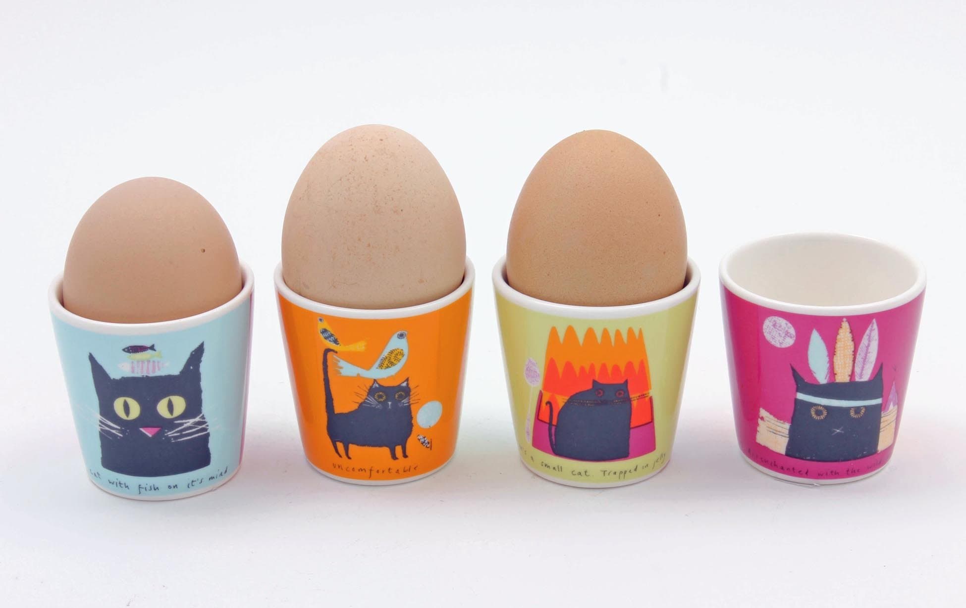 Jane Ormes DXJ92AS Thinking Cat Egg Cup, Set of 4