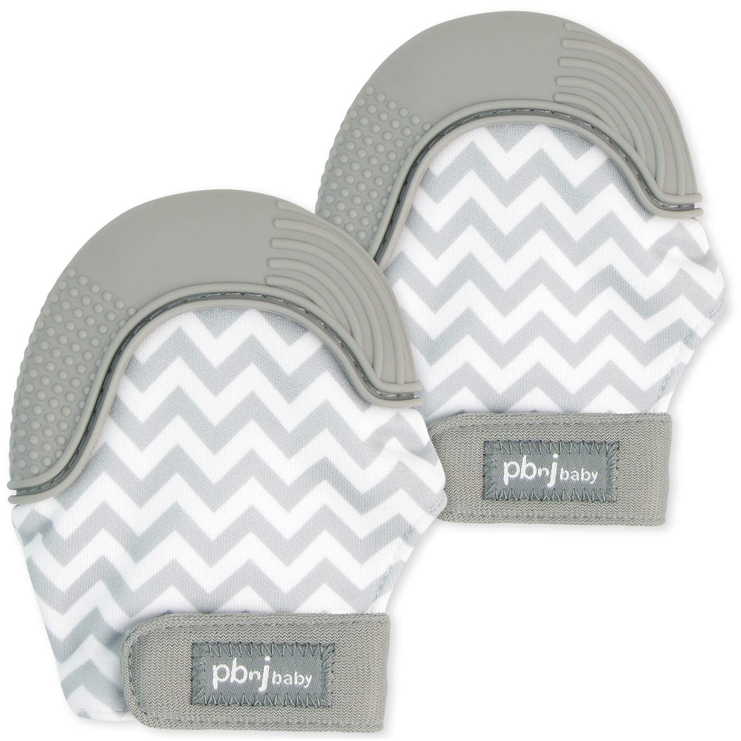 Silicone Infant Teething Mitten Teether Glove Mitt Toy - Gray Chevron 2pk