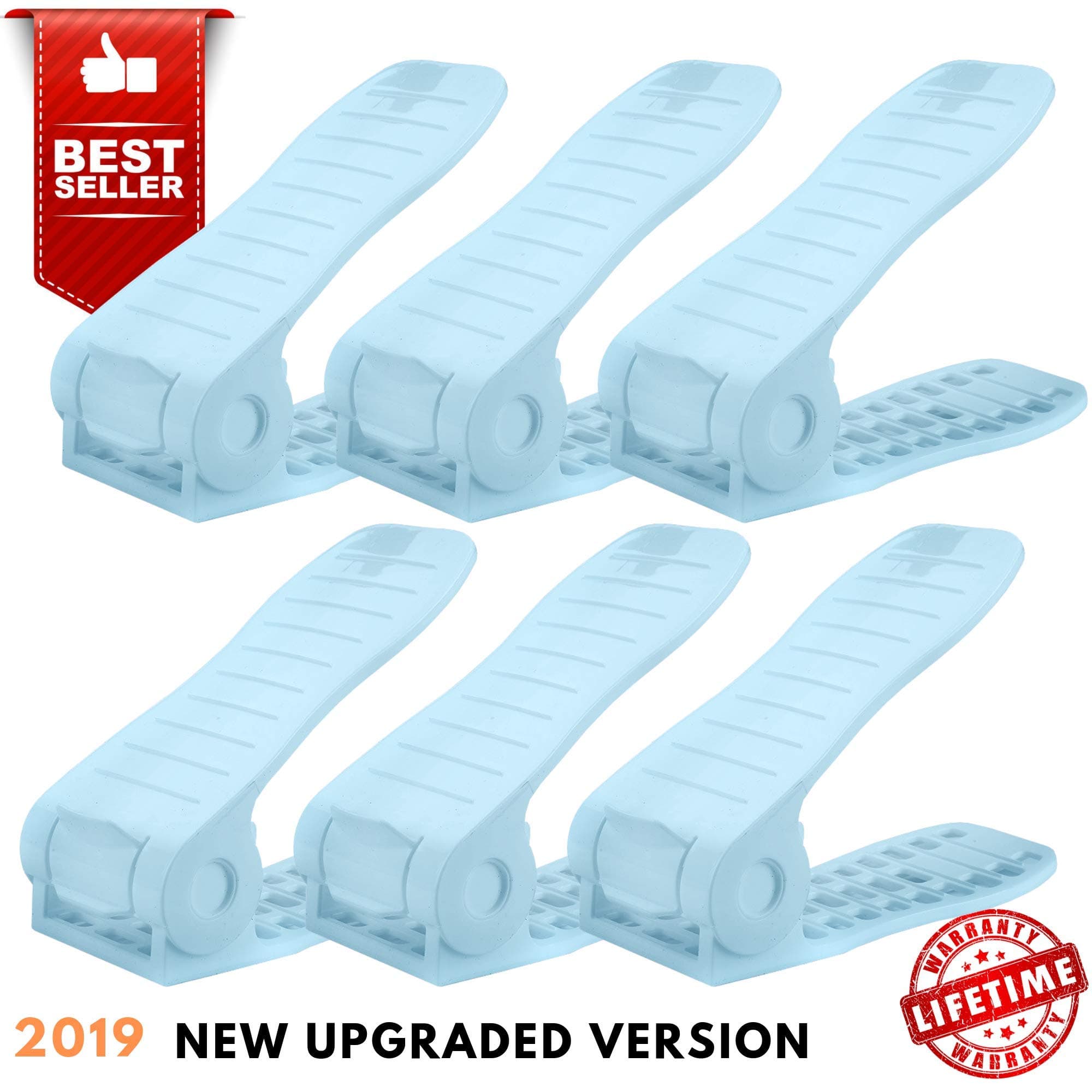 Fix Shoe Slots - Adjustable Shoe Organizer Space Saver Storage Rack Holder Double Shoe Rack, No Assembly Required, 6 Piece Set (Sky Blue)
