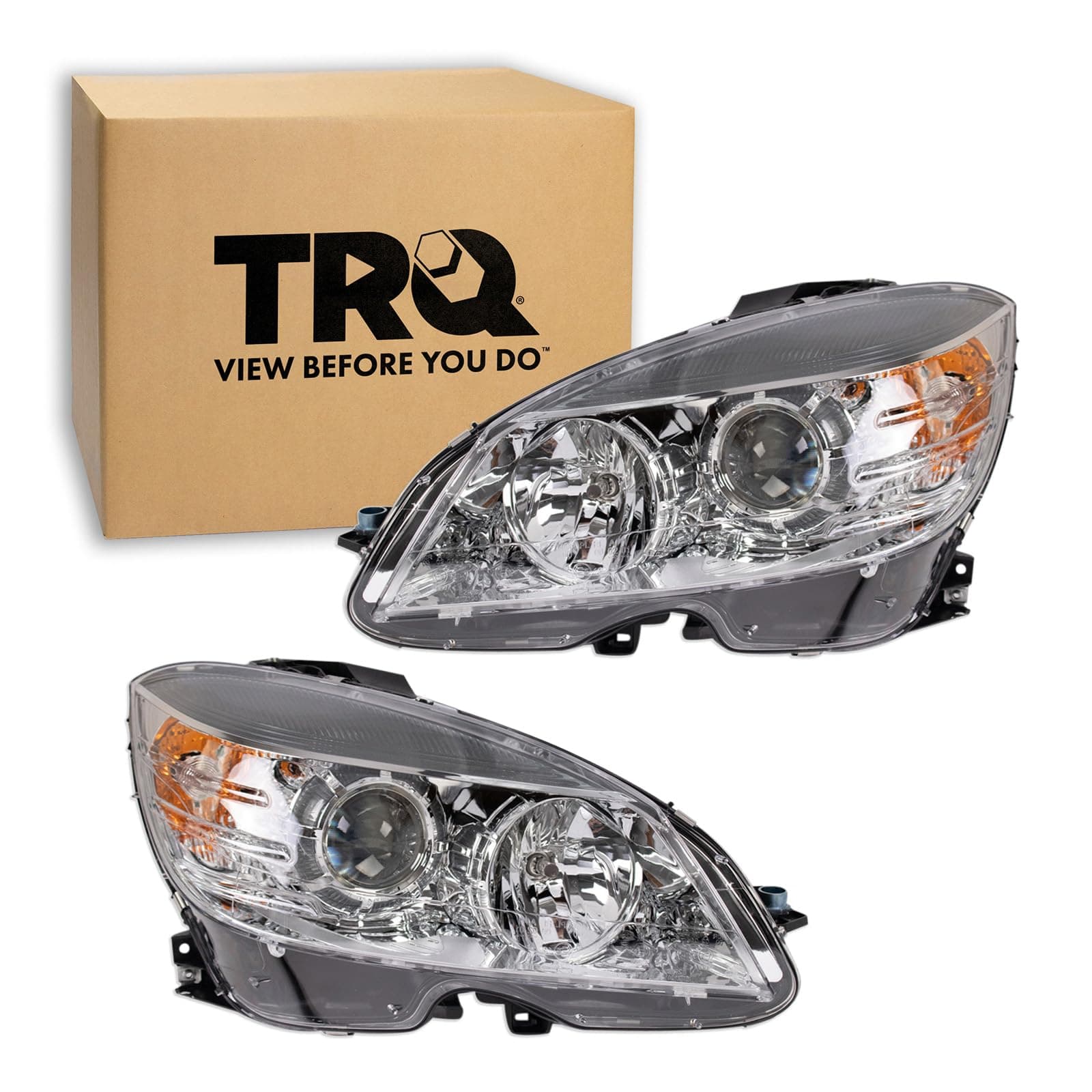 TRQ Driver & Passenger Side Headlight Assembly Set Headlights Driver & Passenger Side Compatible with 2008-2011 Mercedes-Benz C300 C350 C63 AMG MB2502162 MB2502163 MB2503162 MB2503163