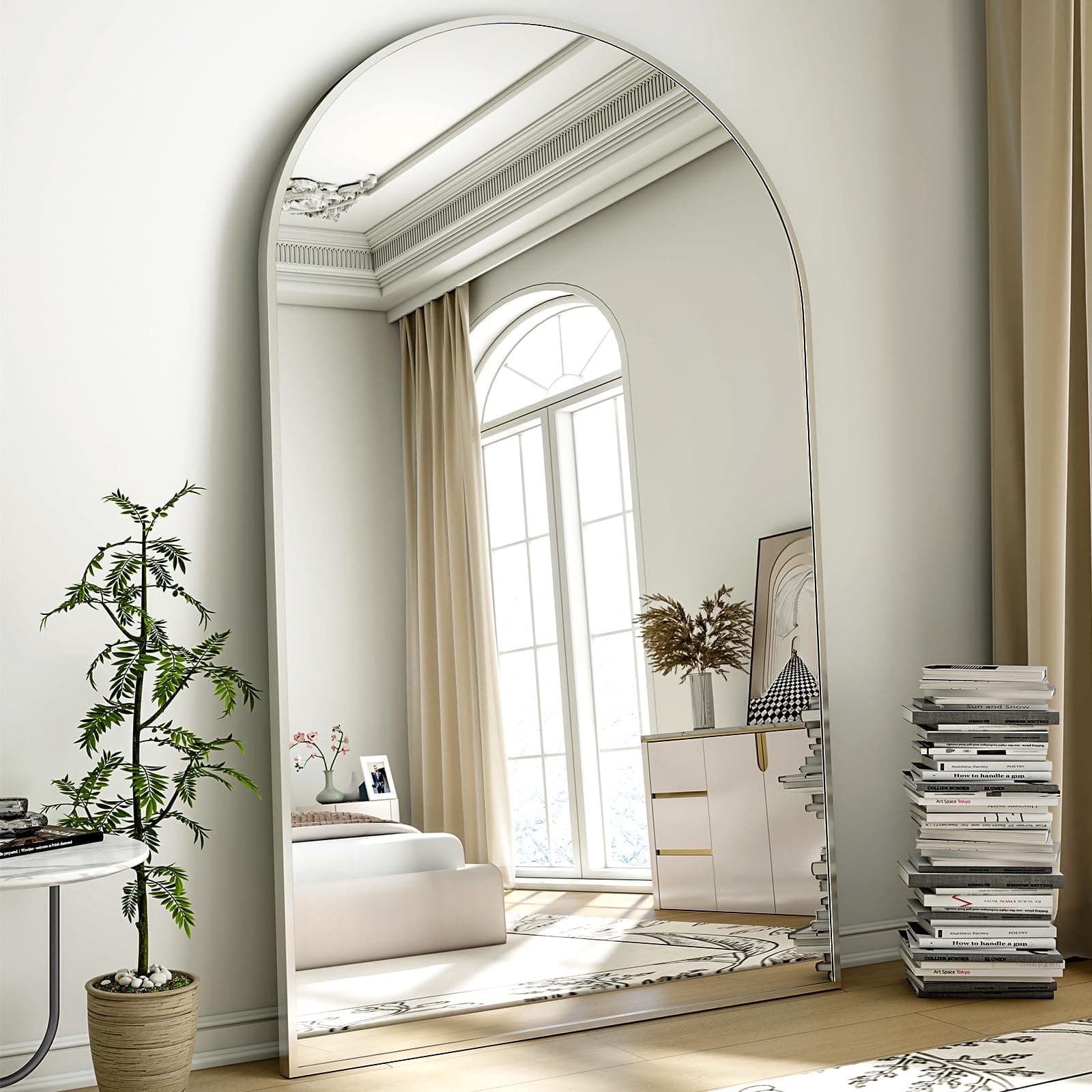 41"x81" Extra Large Arched Full Length Mirror - Leaning Mirror Arch Wall-Mounted Mirrors - Aluminum Alloy Frame Modern Simple Home Decor - for Living Room Bedroom Cloakroom
