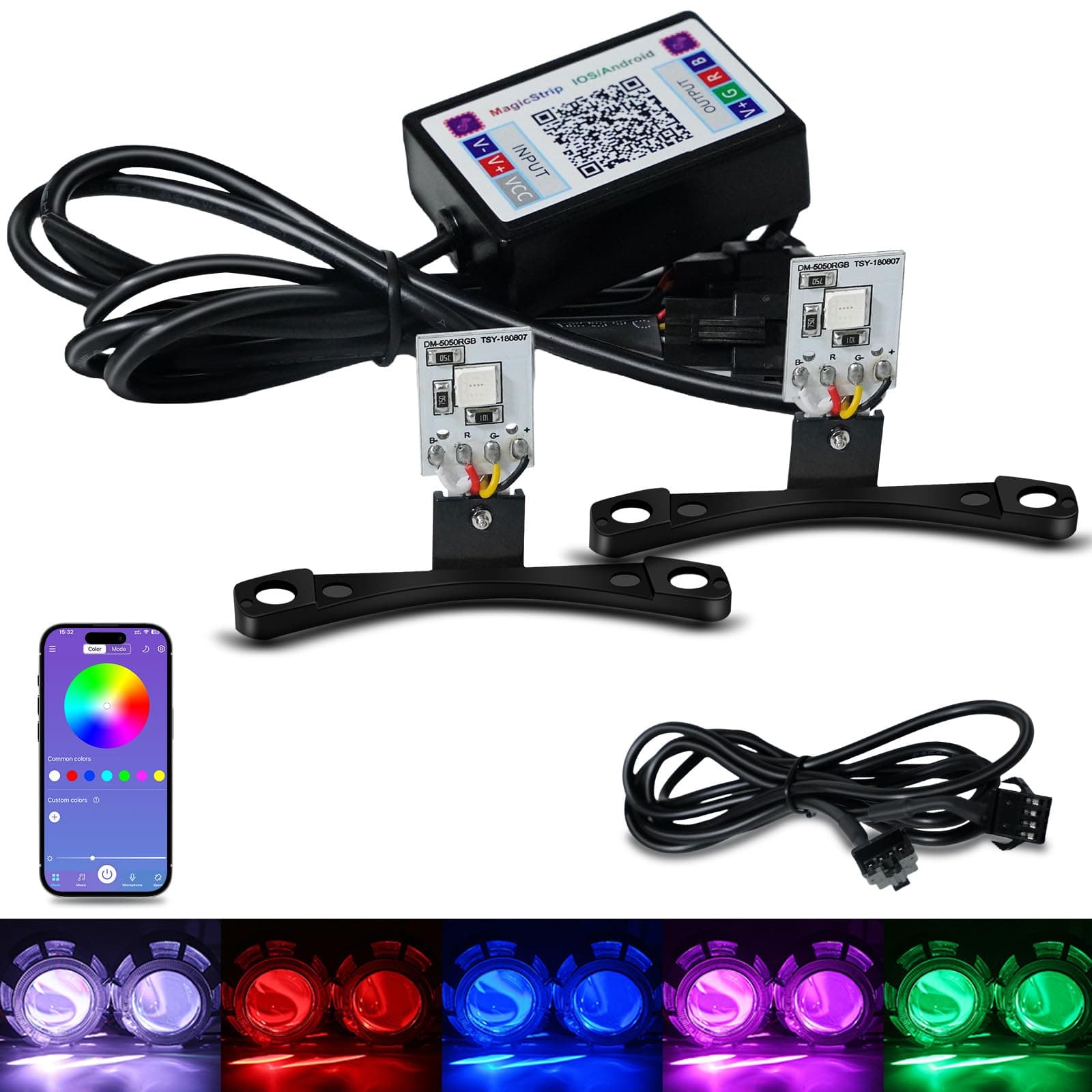 Qasim 1Set Car Devil Eyes Light APP Bluetooth Controller 5050 LED Demon Eyes Multicolor 12V for HID Xenon Projector Lens Headlight 2.8inch